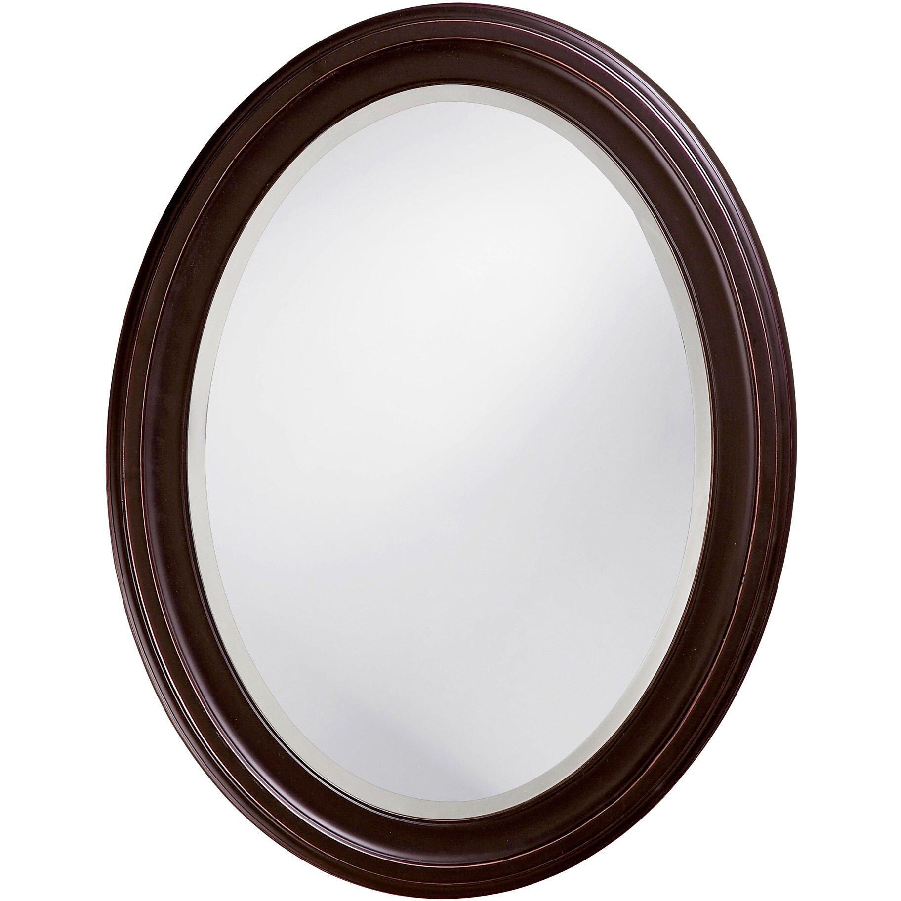 Oval Oil Rubbed Bronze Mirror With Wooden Grooves Frame