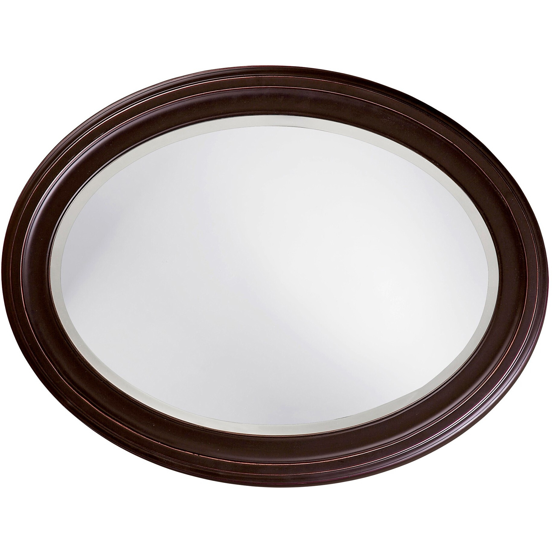 Oval Oil Rubbed Bronze Mirror With Wooden Grooves Frame