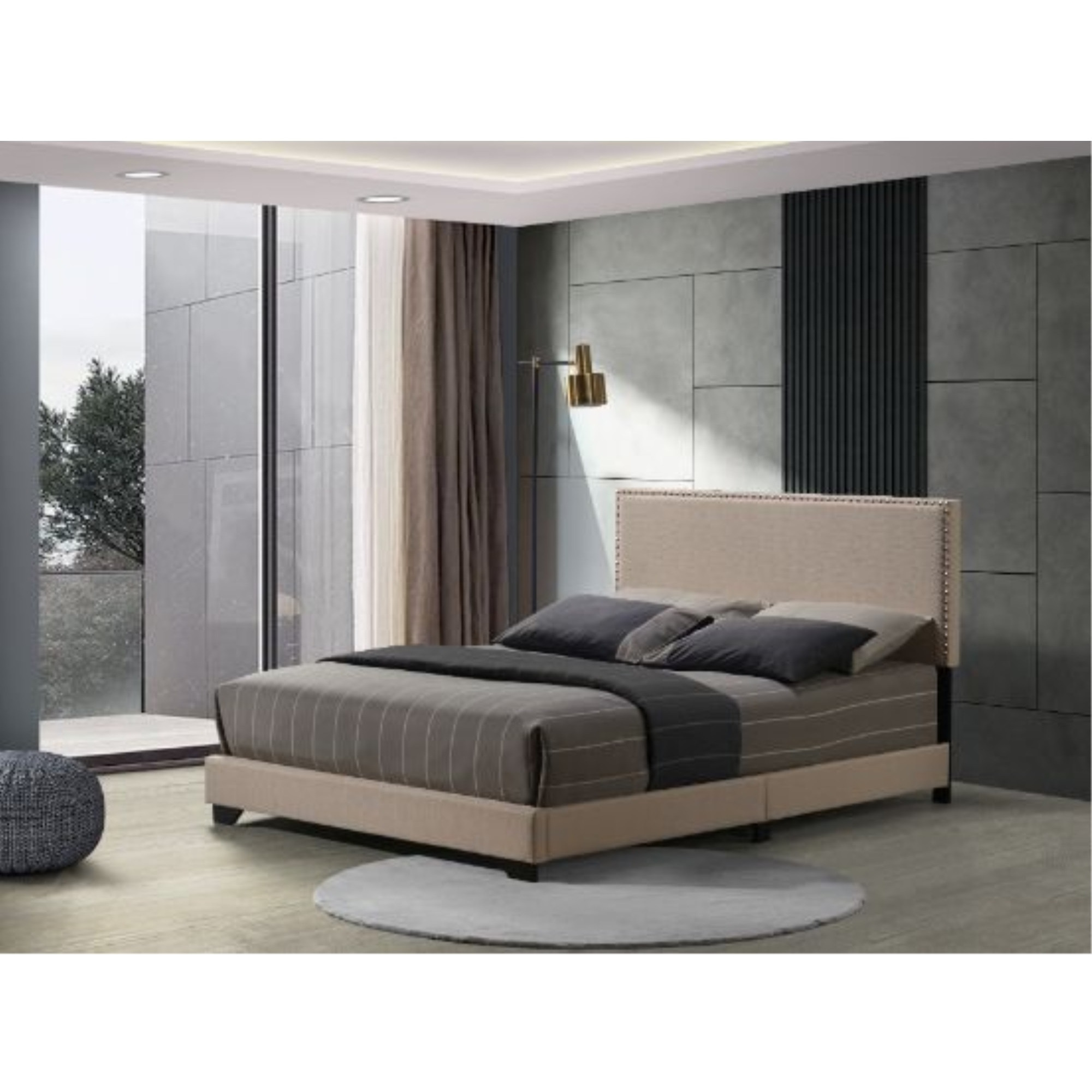 Leandros Beige Fabric Queen Bed