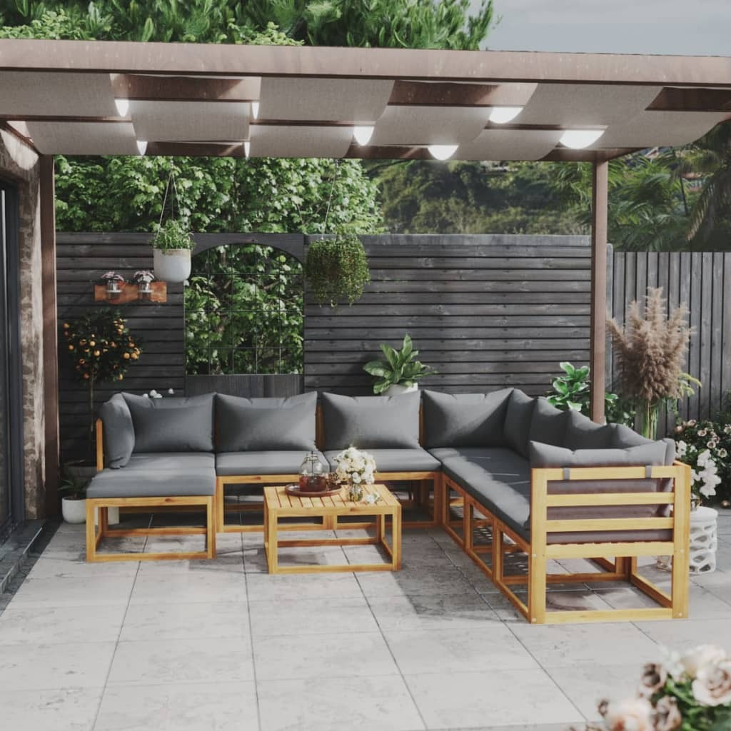Vidaxl 9 Piece Patio Lounge Set With Cushion Solid Acacia Wood