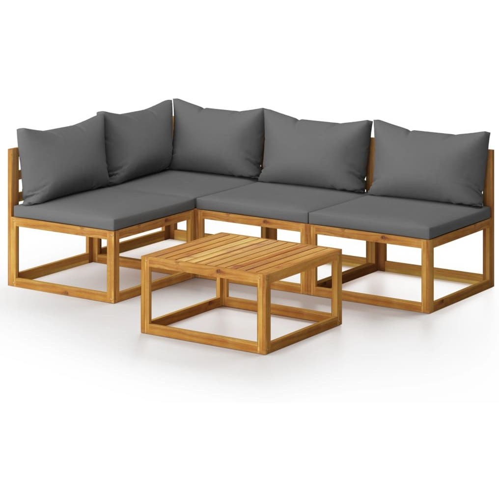 Vidaxl 5 Piece Patio Lounge Set With Cushion Solid Acacia Wood