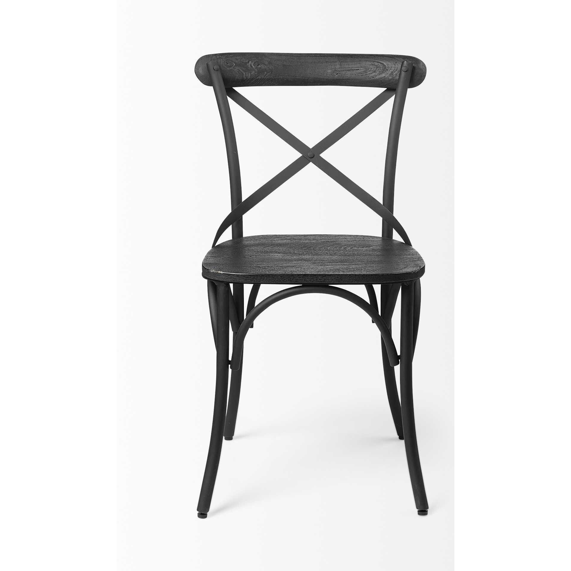 Black Solid Wood Seat With Black Iron Frame Dining Chair