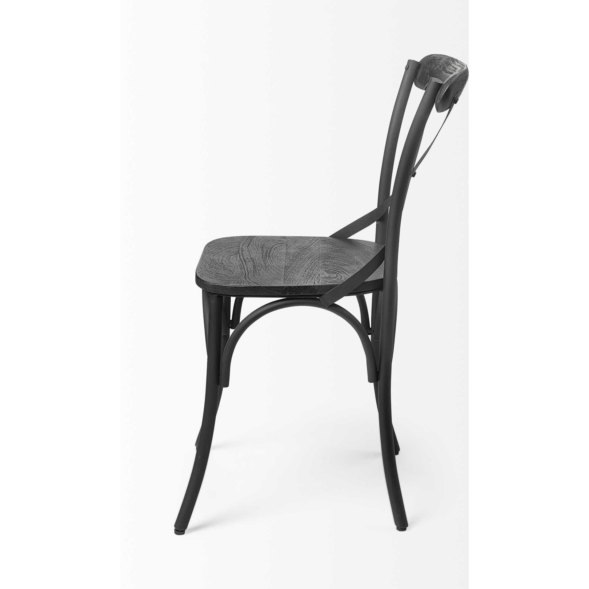 Black Solid Wood Seat With Black Iron Frame Dining Chair