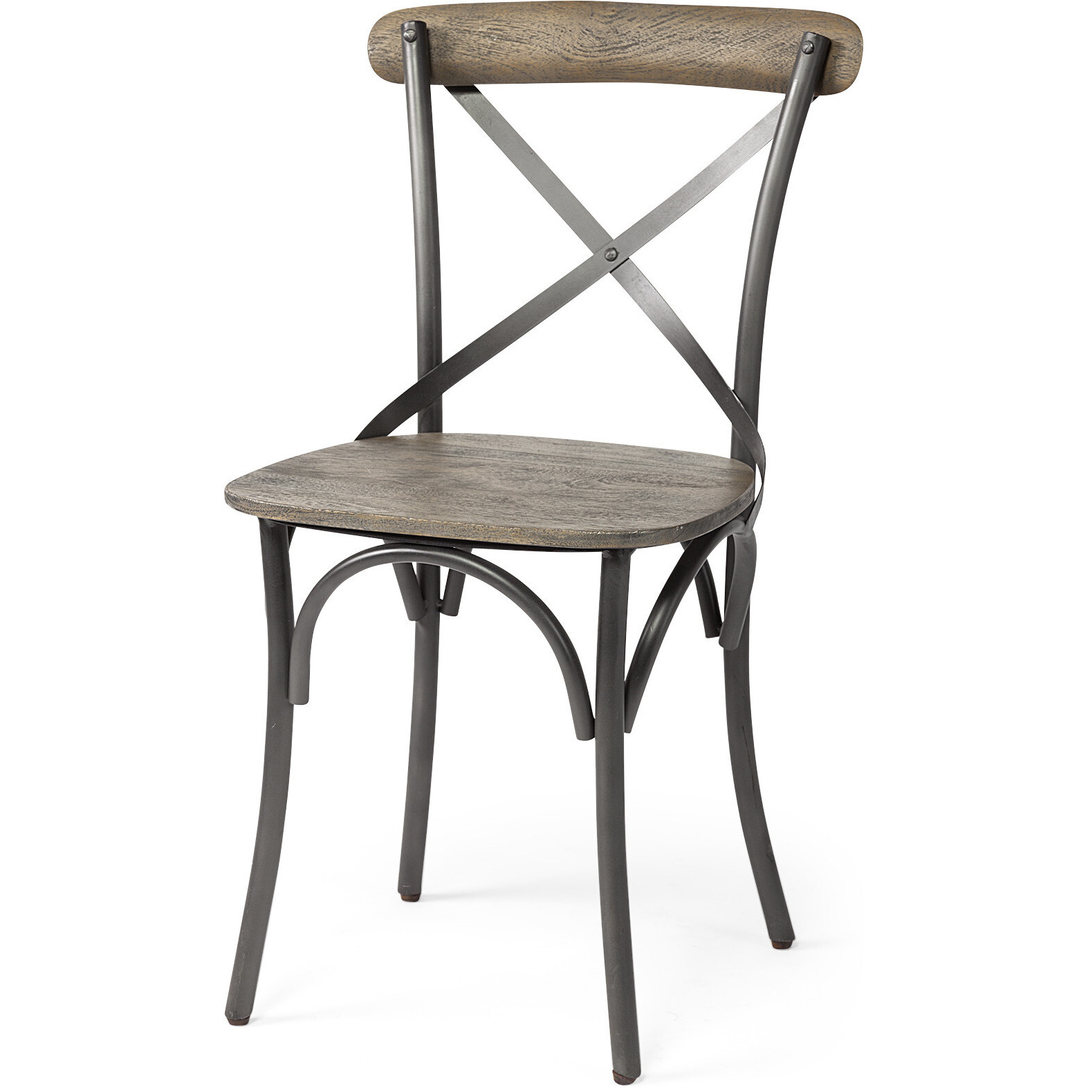 Brown Solid Wood Seat With Grey Iron Frame Dining Chair