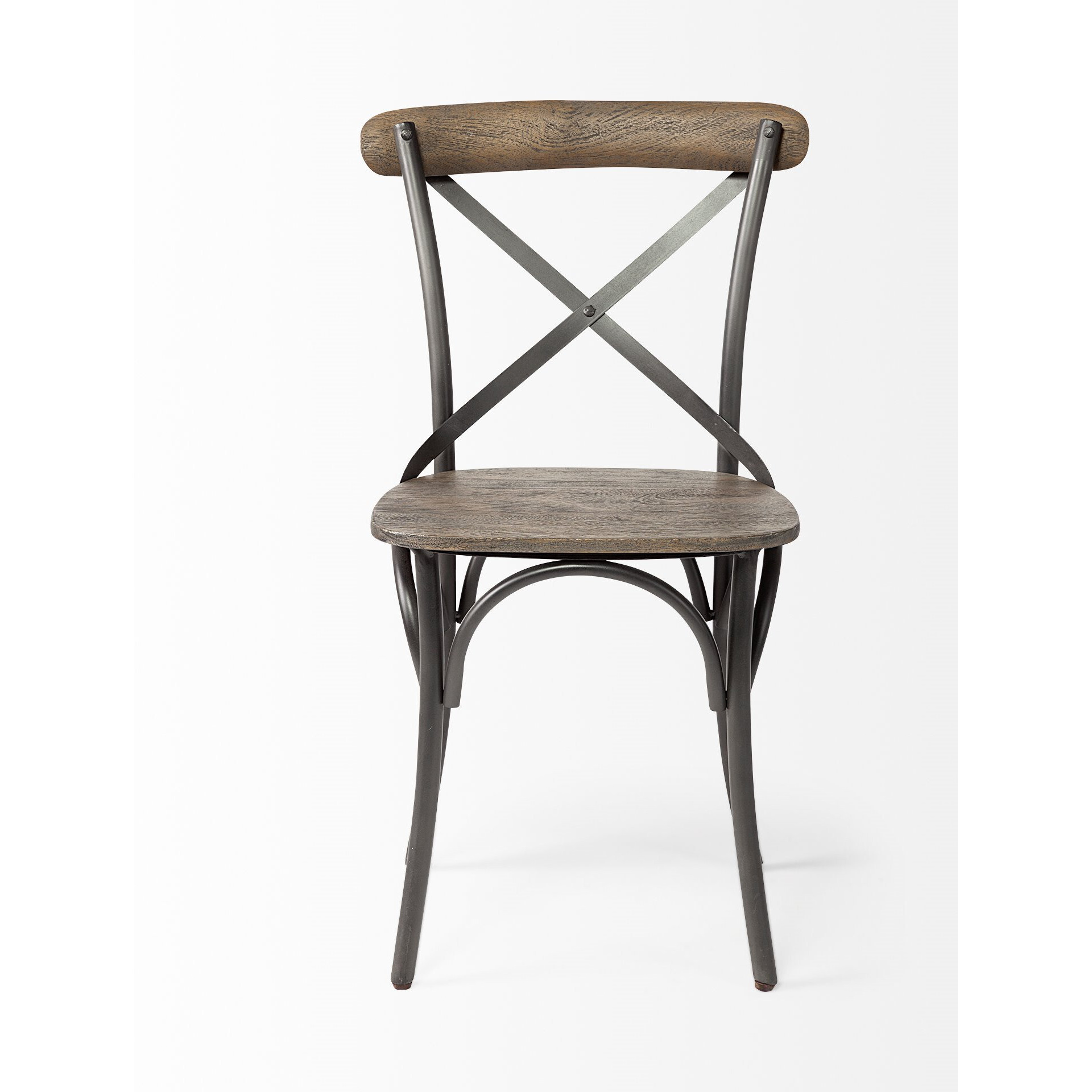 Brown Solid Wood Seat With Grey Iron Frame Dining Chair