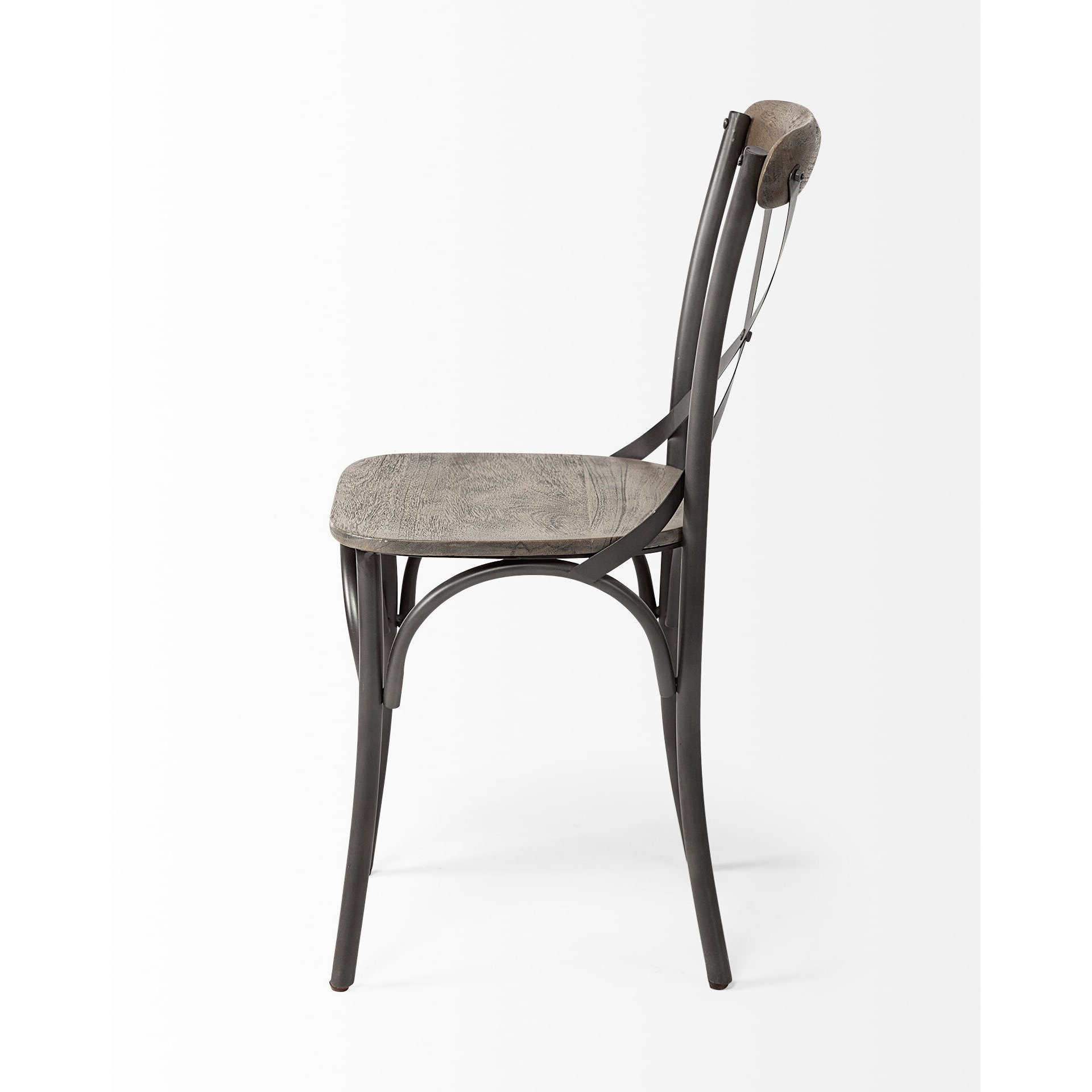Brown Solid Wood Seat With Grey Iron Frame Dining Chair