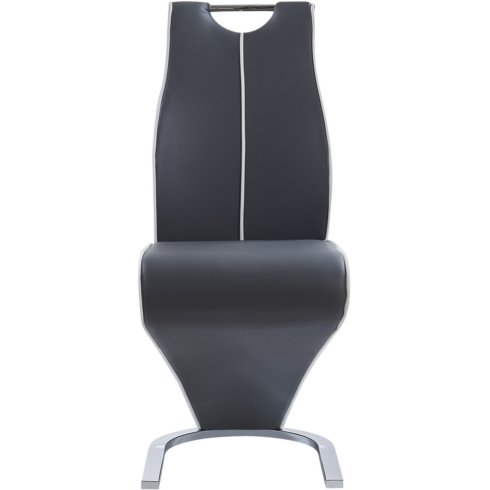 Set Of 2 Grey And White Z Style Design Dining Chairs With Metalic Base And Seat Back Handle