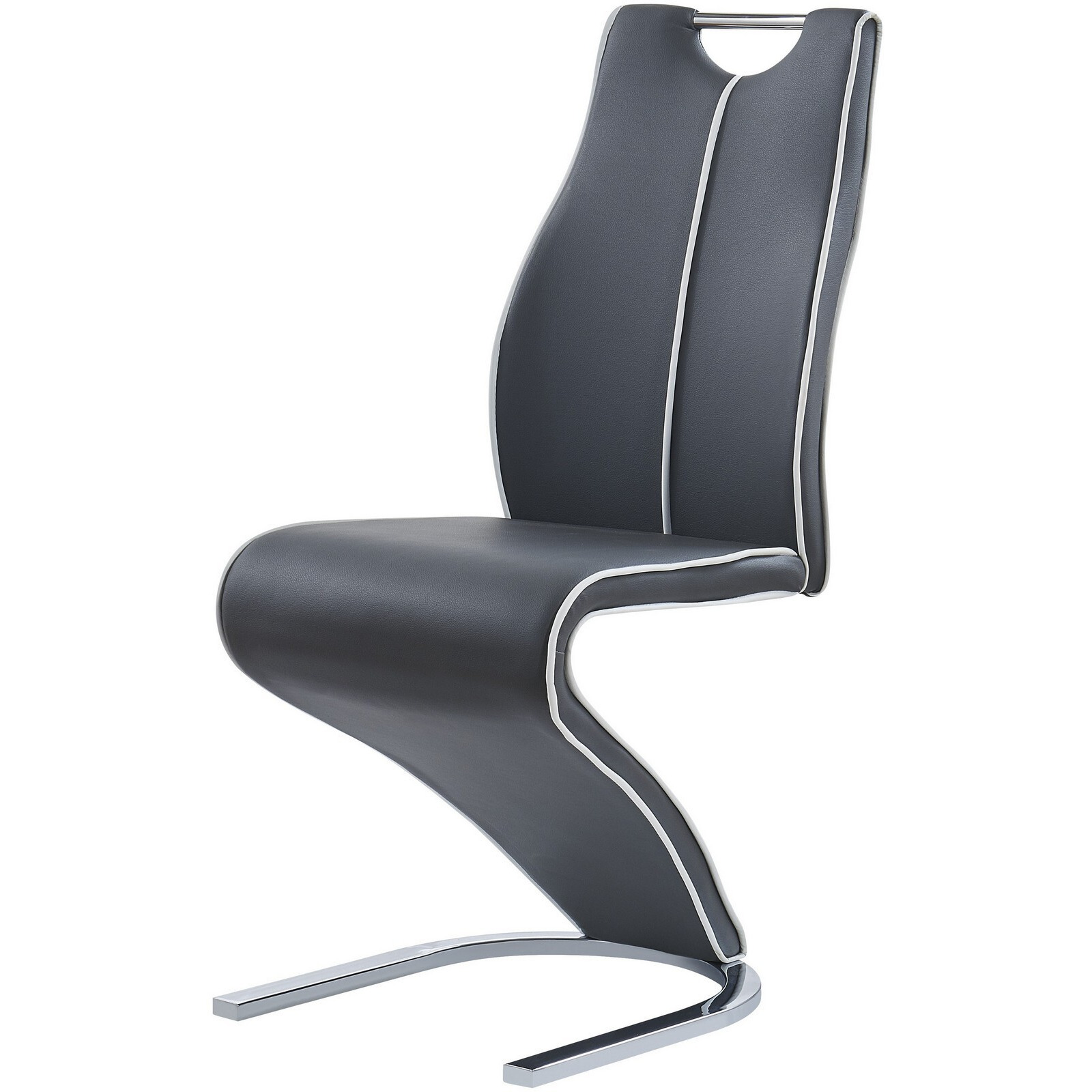 Set Of 2 Grey And White Z Style Design Dining Chairs With Metalic Base And Seat Back Handle