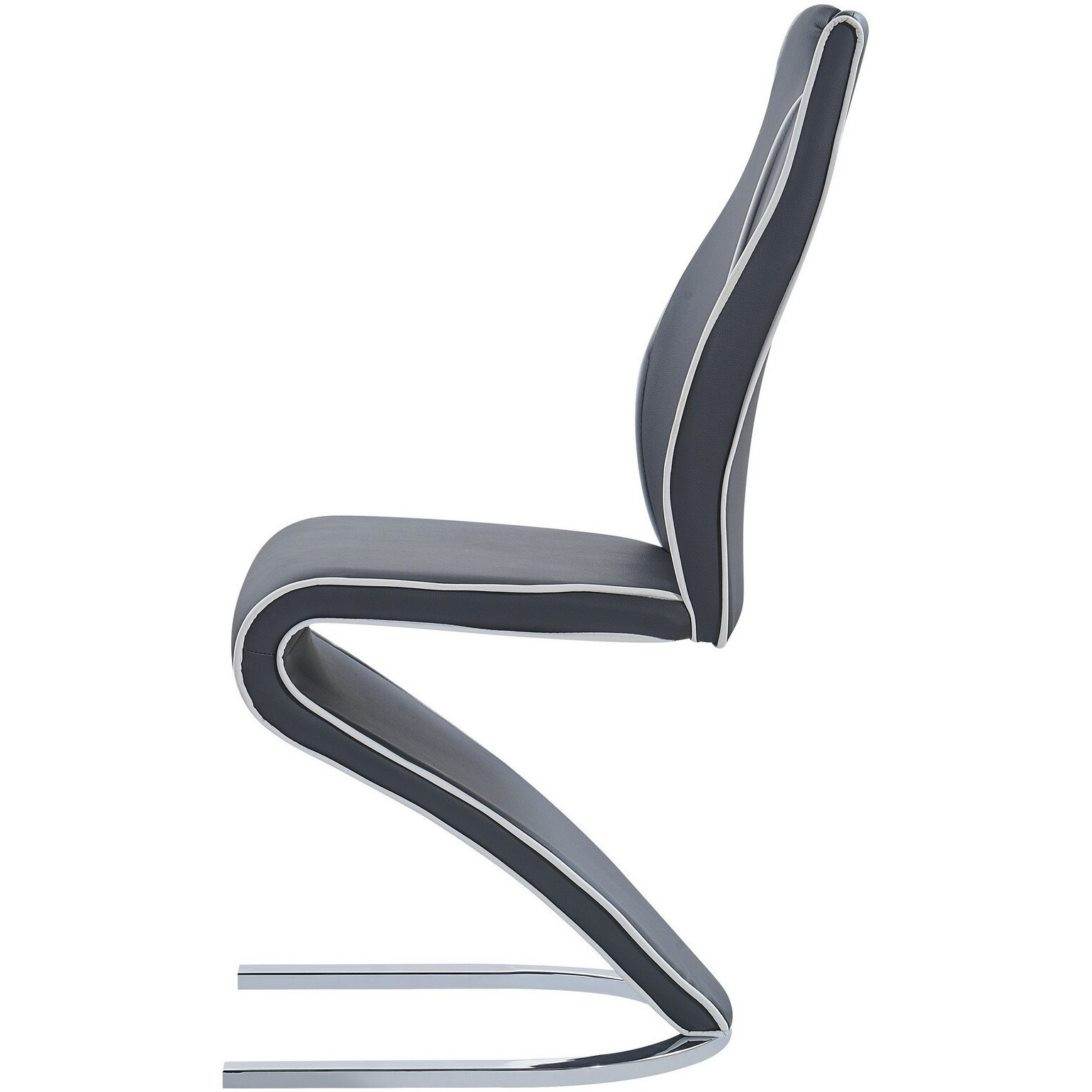 Set Of 2 Grey And White Z Style Design Dining Chairs With Metalic Base And Seat Back Handle
