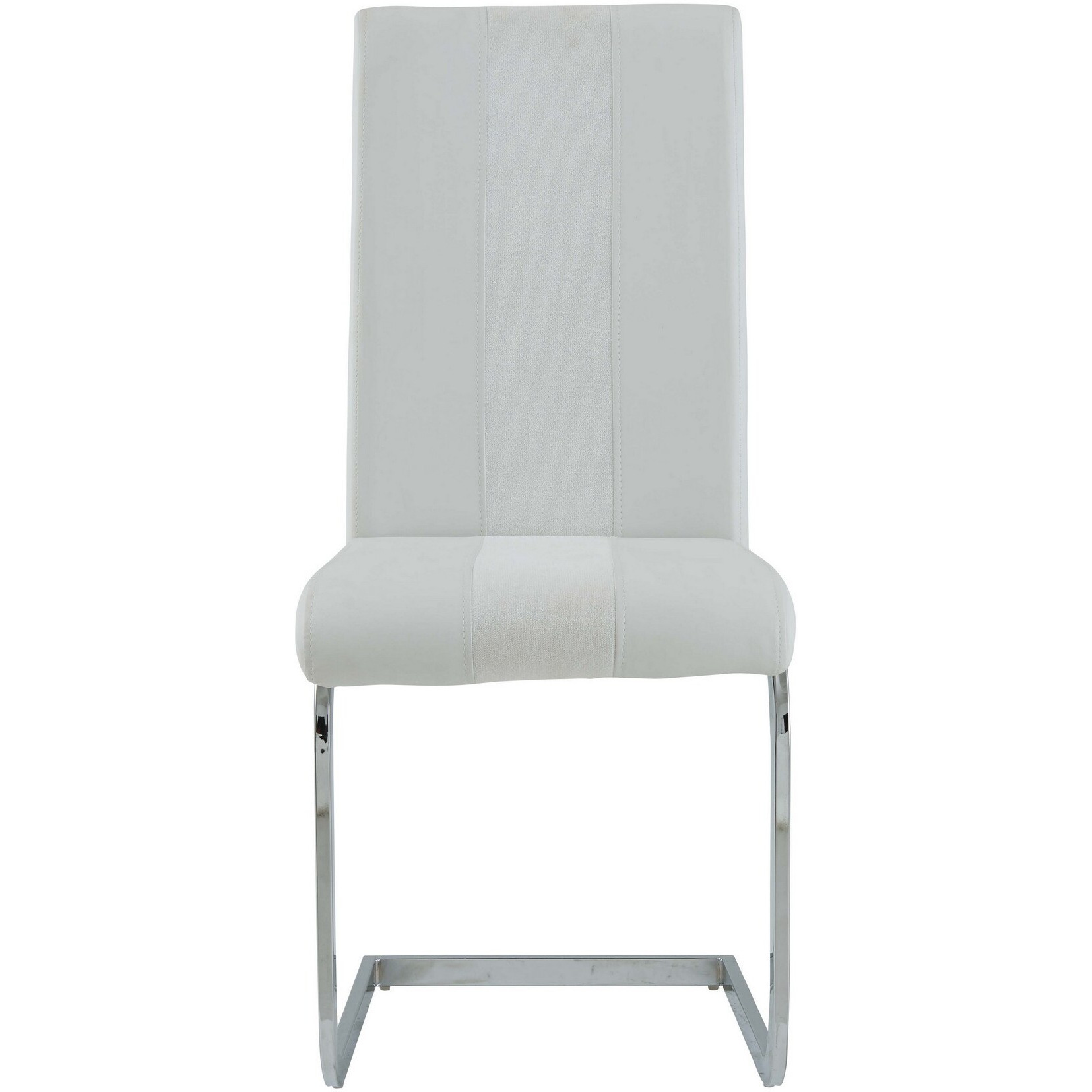 Set Of 4 White Two Toned Dining Chairs With Silver Tone Metal Base