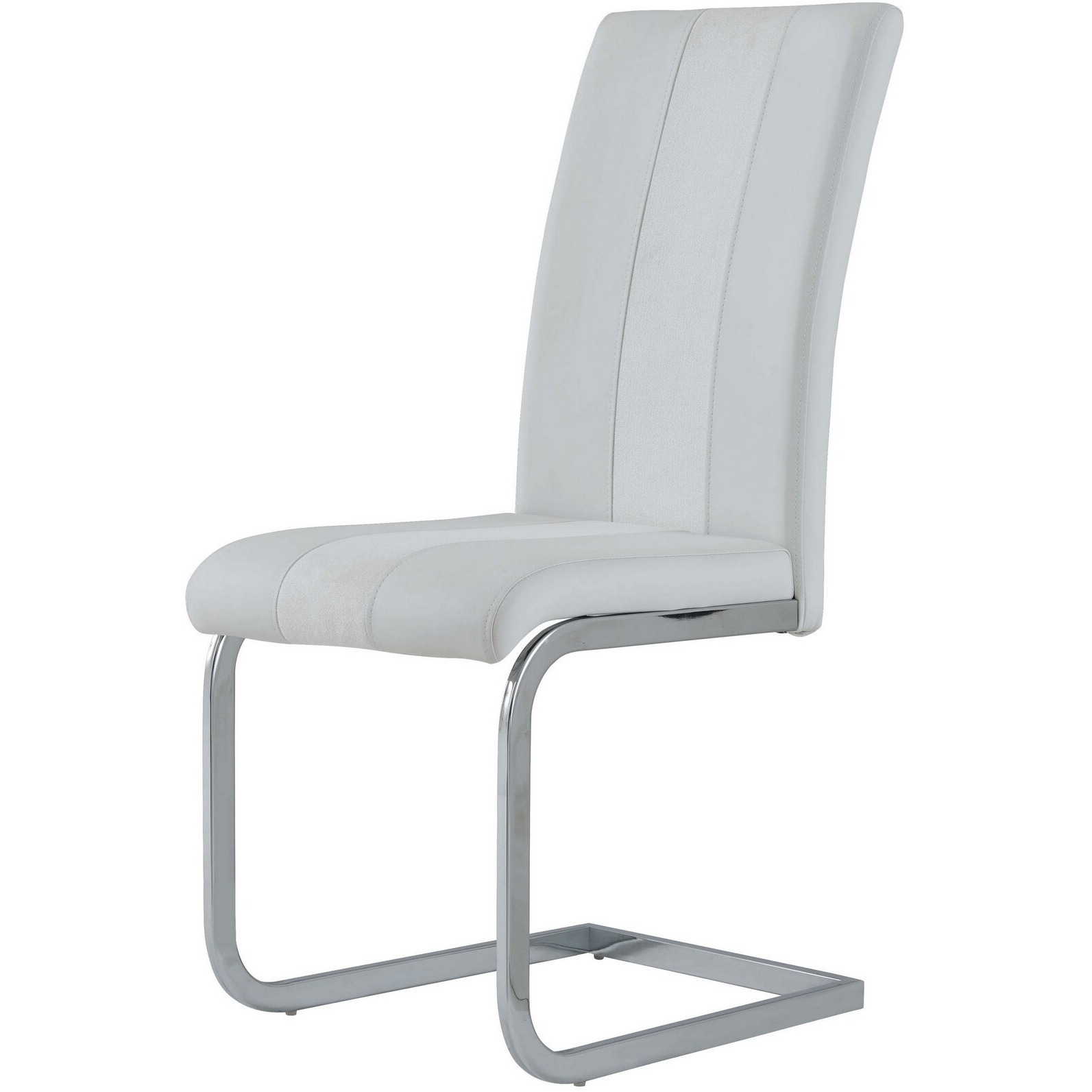 Set Of 4 White Two Toned Dining Chairs With Silver Tone Metal Base
