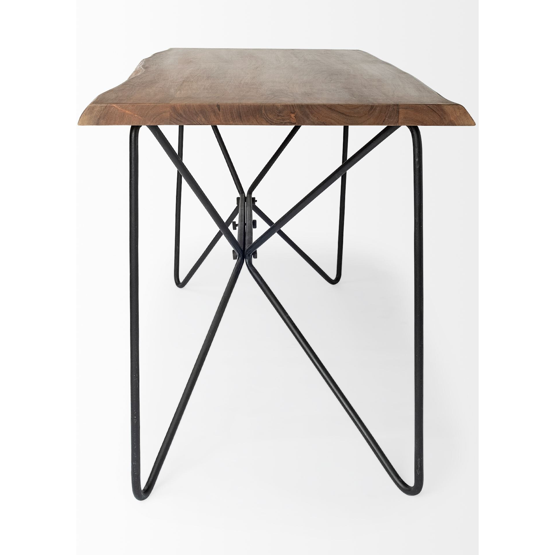 Medium Brown Live Edge Acacia Wood Finish Office Desk With Black Matte Butterfly Wing Shaped Base