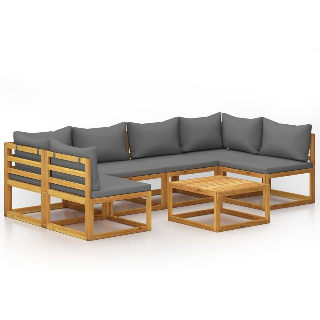 Vidaxl 7 Piece Patio Lounge Set With Cushion Solid Acacia Wood