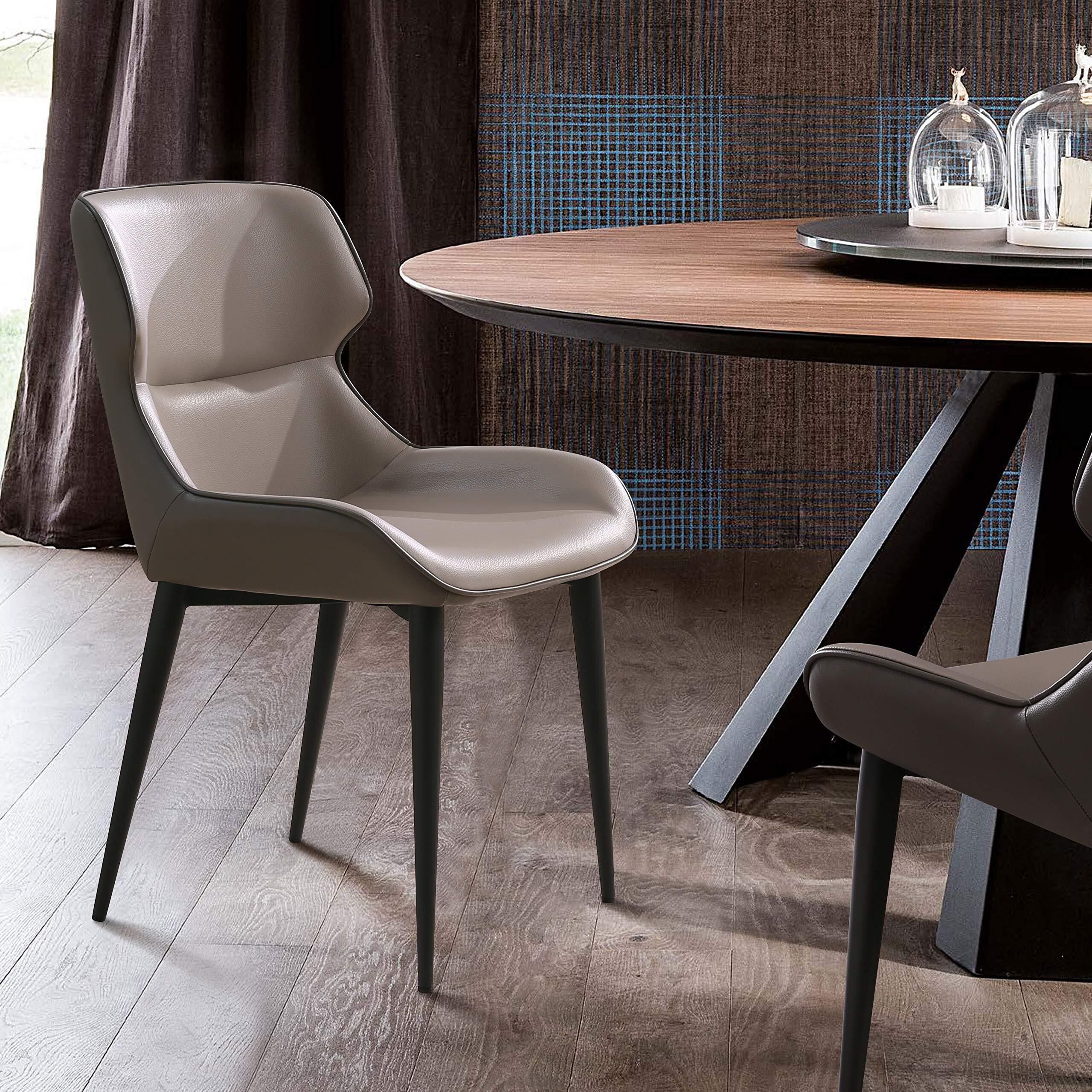 Morocco Dining Chair  Light Gray Faux Leather In The Front  Warm Dark Gray On The Back  Sanded Black Steel Base Legs