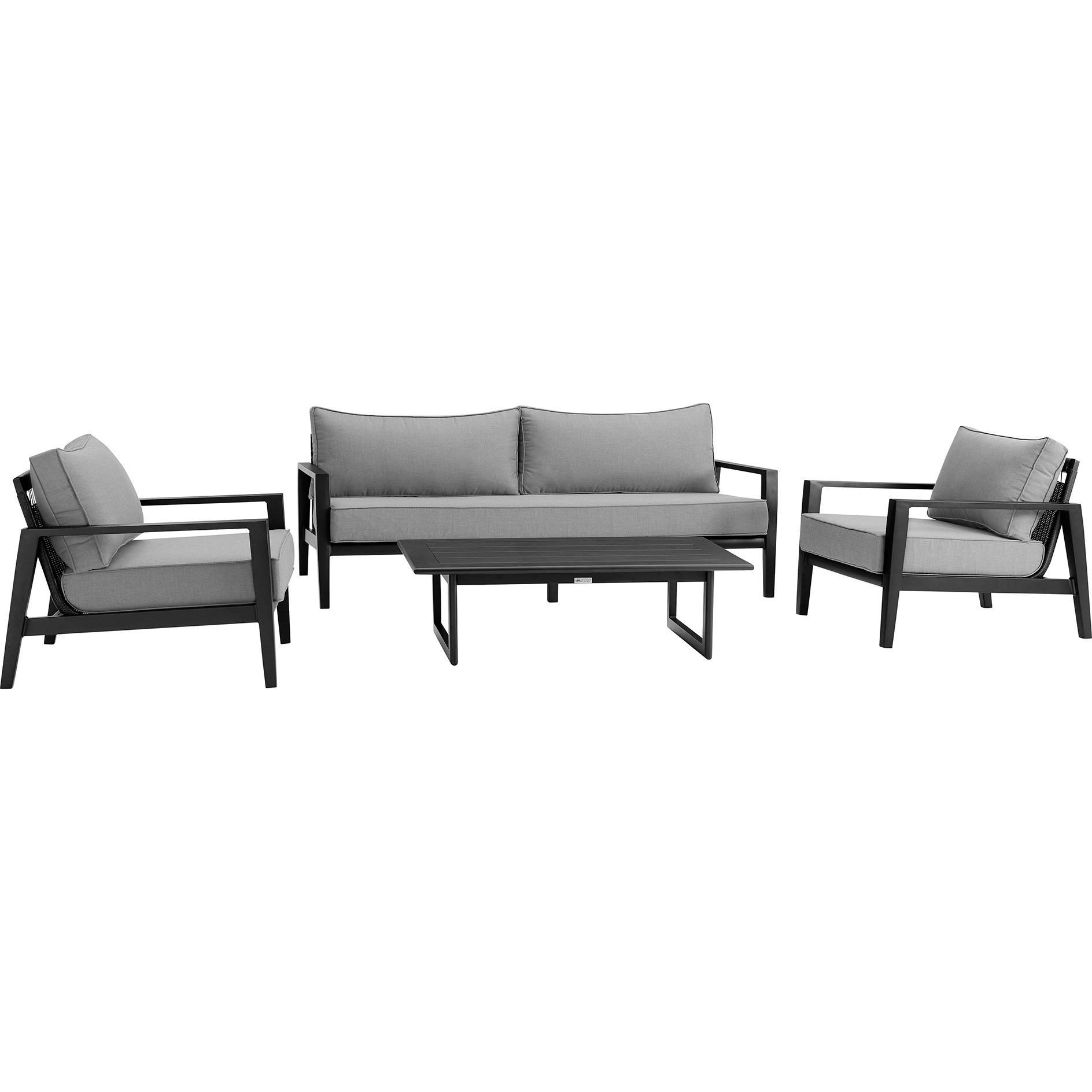 Cayman 4 Piece Black Aluminum Outdoor Seating Set With Dark Gray Cushions