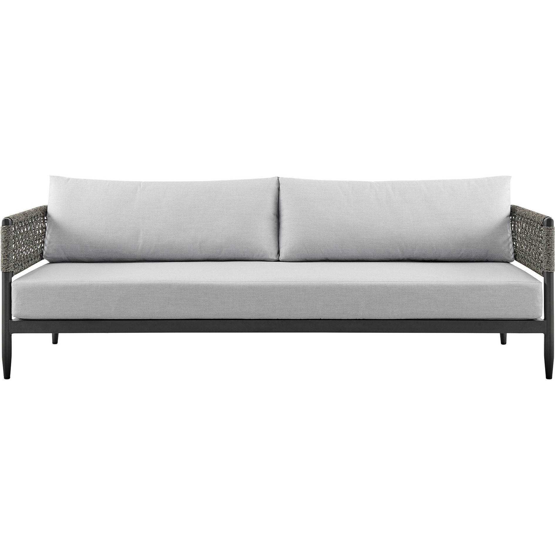 Alegria 4 Piece Outdoor Black Aluminum & Rope Conversation Set With Light Gray Fabric Cushions