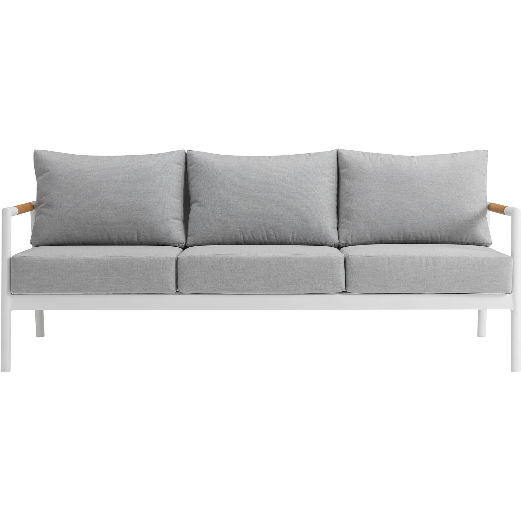 Crown 4 Piece White Aluminum And Teak Outdoor Seating Set With Light Gray Cushions