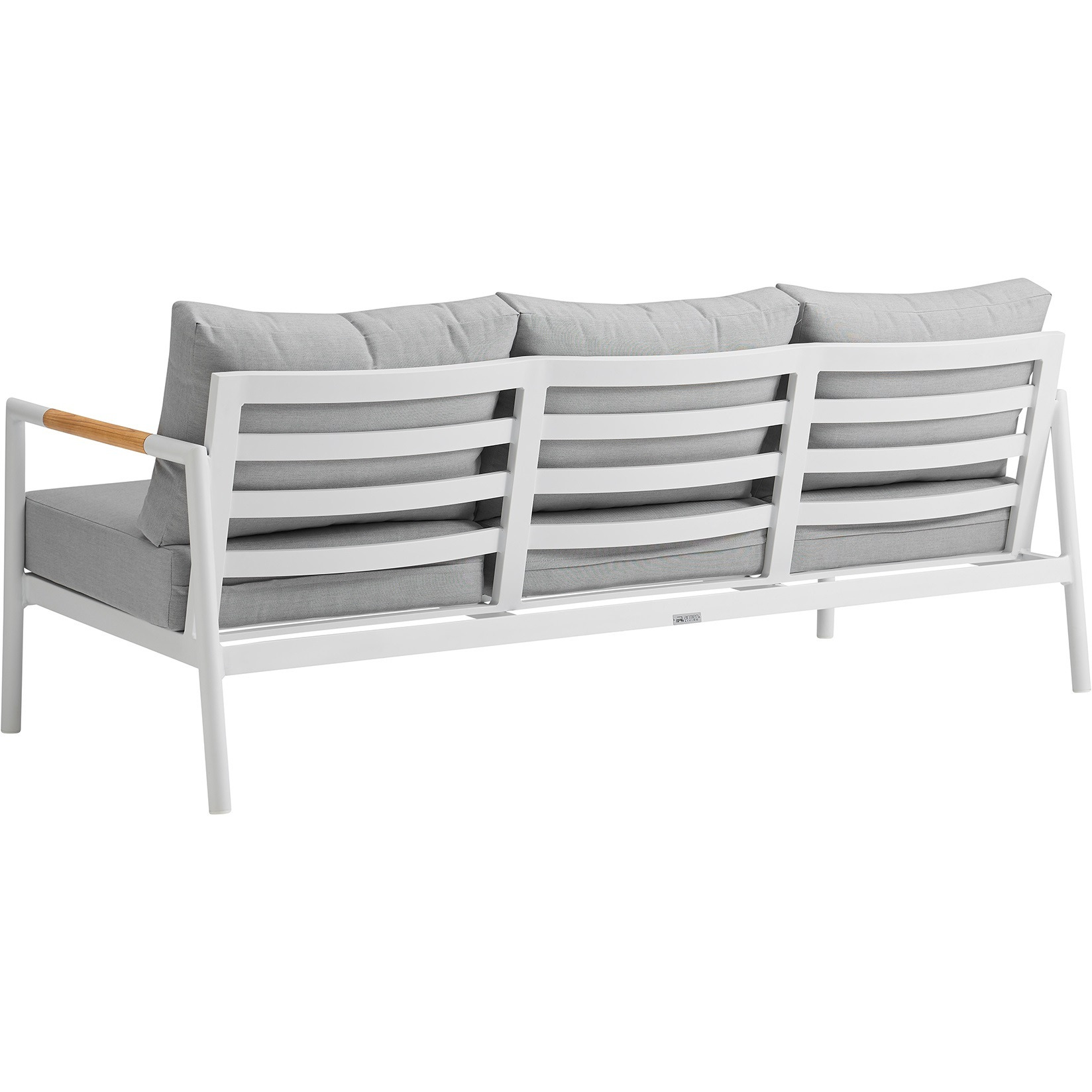 Crown 4 Piece White Aluminum And Teak Outdoor Seating Set With Light Gray Cushions