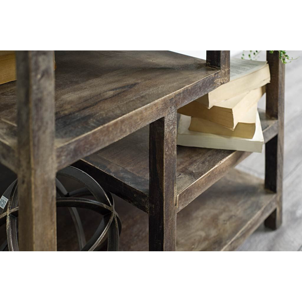 Medium Brown Wooden Square Top End Table With Multi-Shelf