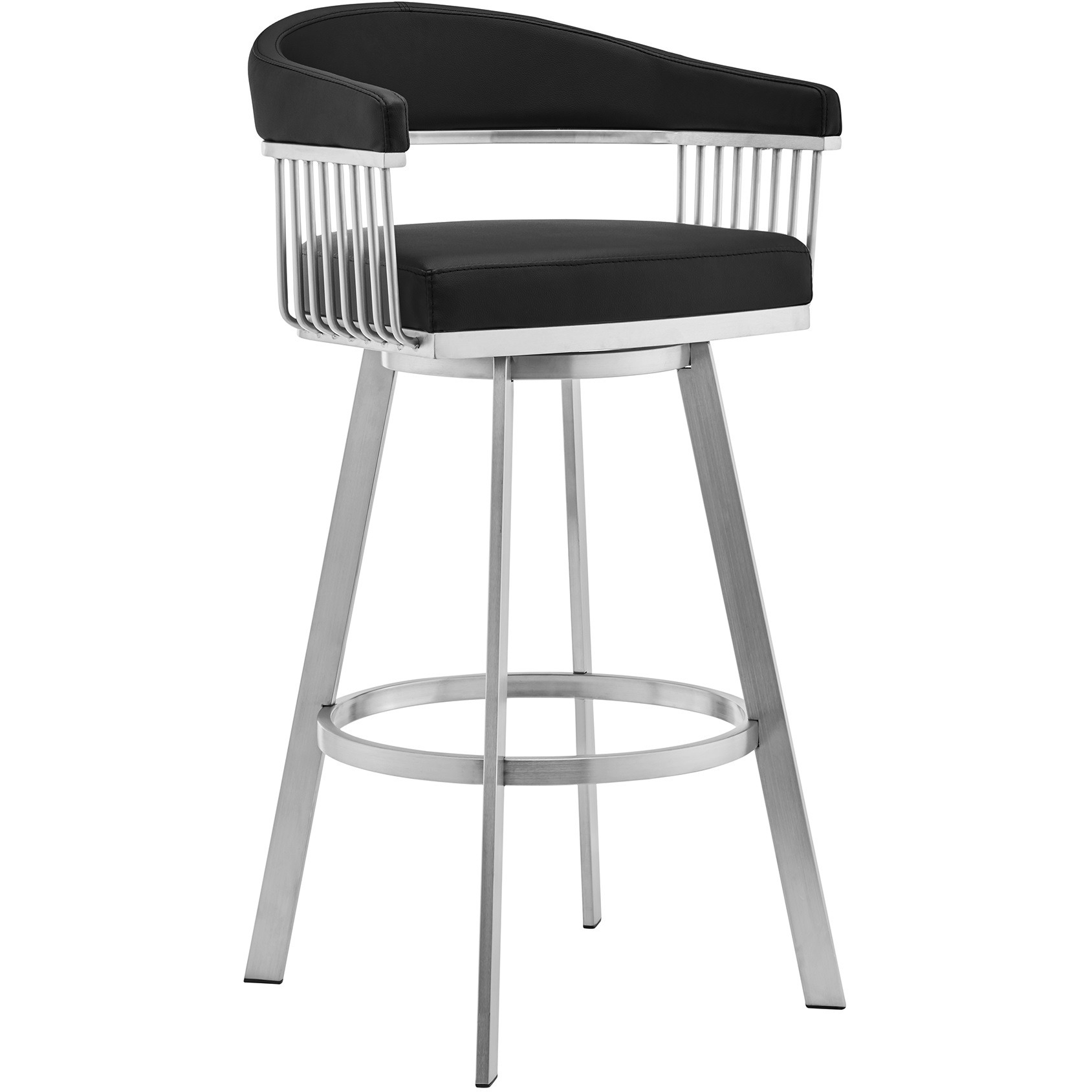 Chelsea 26"" Black Faux Leather And Brushed Stainless Steel Swivel Bar Stool