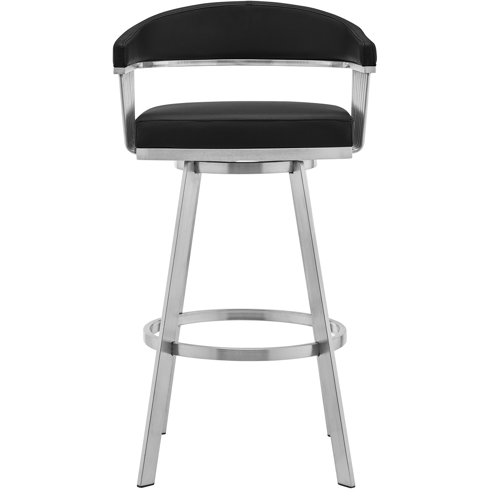Chelsea 26"" Black Faux Leather And Brushed Stainless Steel Swivel Bar Stool