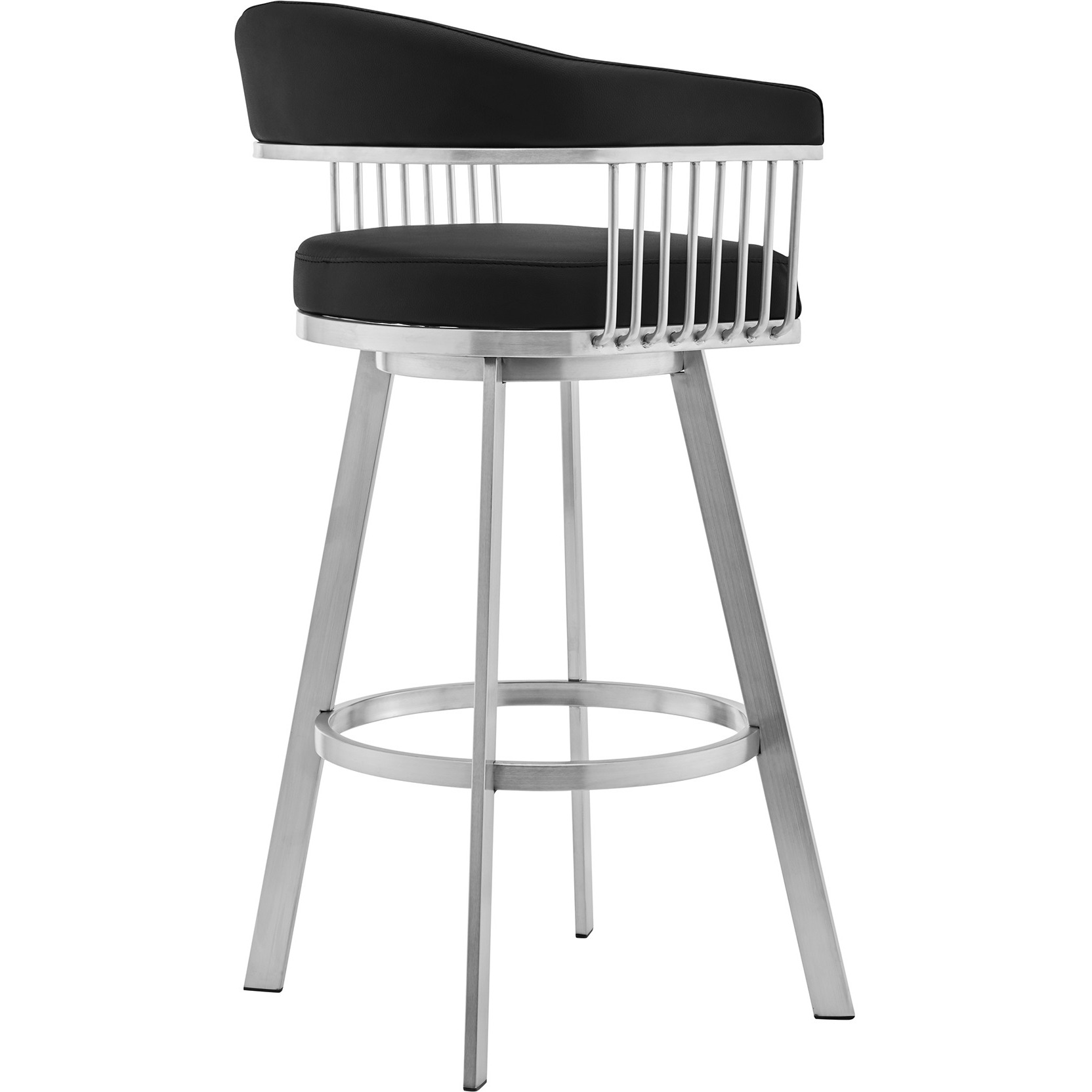 Chelsea 26"" Black Faux Leather And Brushed Stainless Steel Swivel Bar Stool