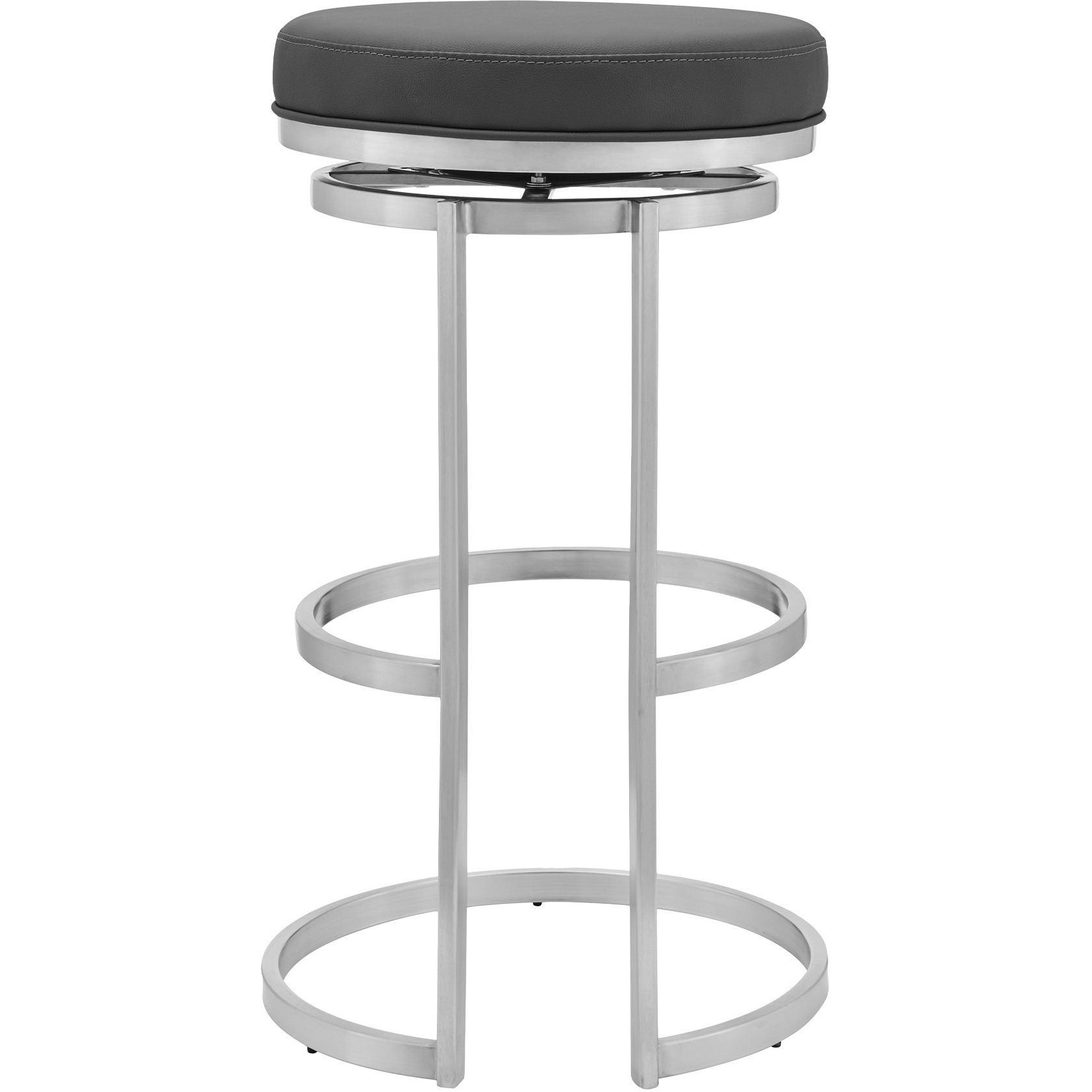Vander 26"" Gray Faux Leather And Brushed Stainless Steel Swivel Bar Stool