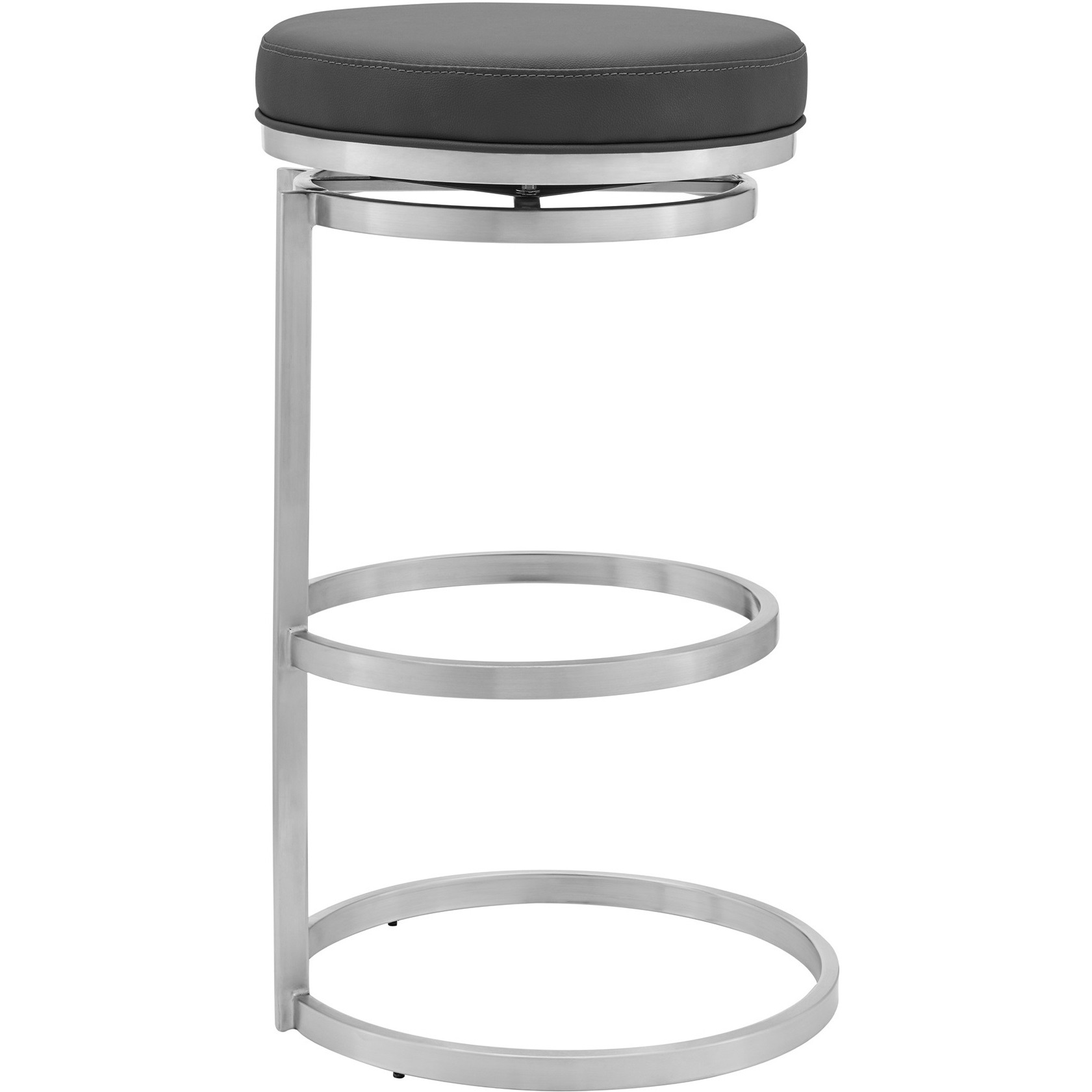 Vander 26"" Gray Faux Leather And Brushed Stainless Steel Swivel Bar Stool