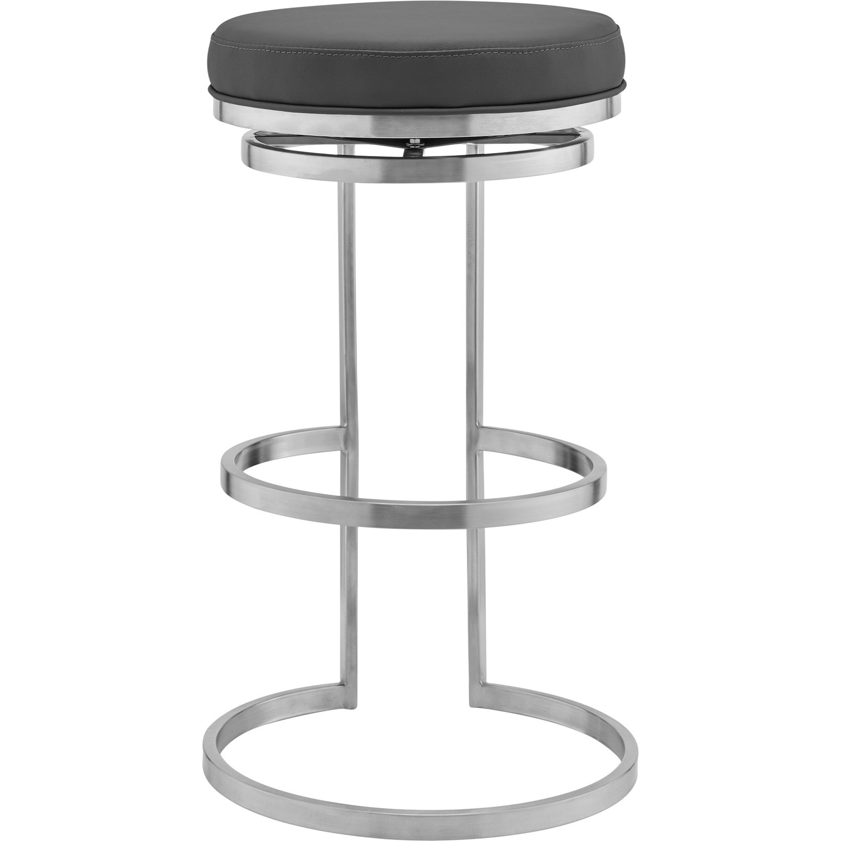 Vander 26"" Gray Faux Leather And Brushed Stainless Steel Swivel Bar Stool