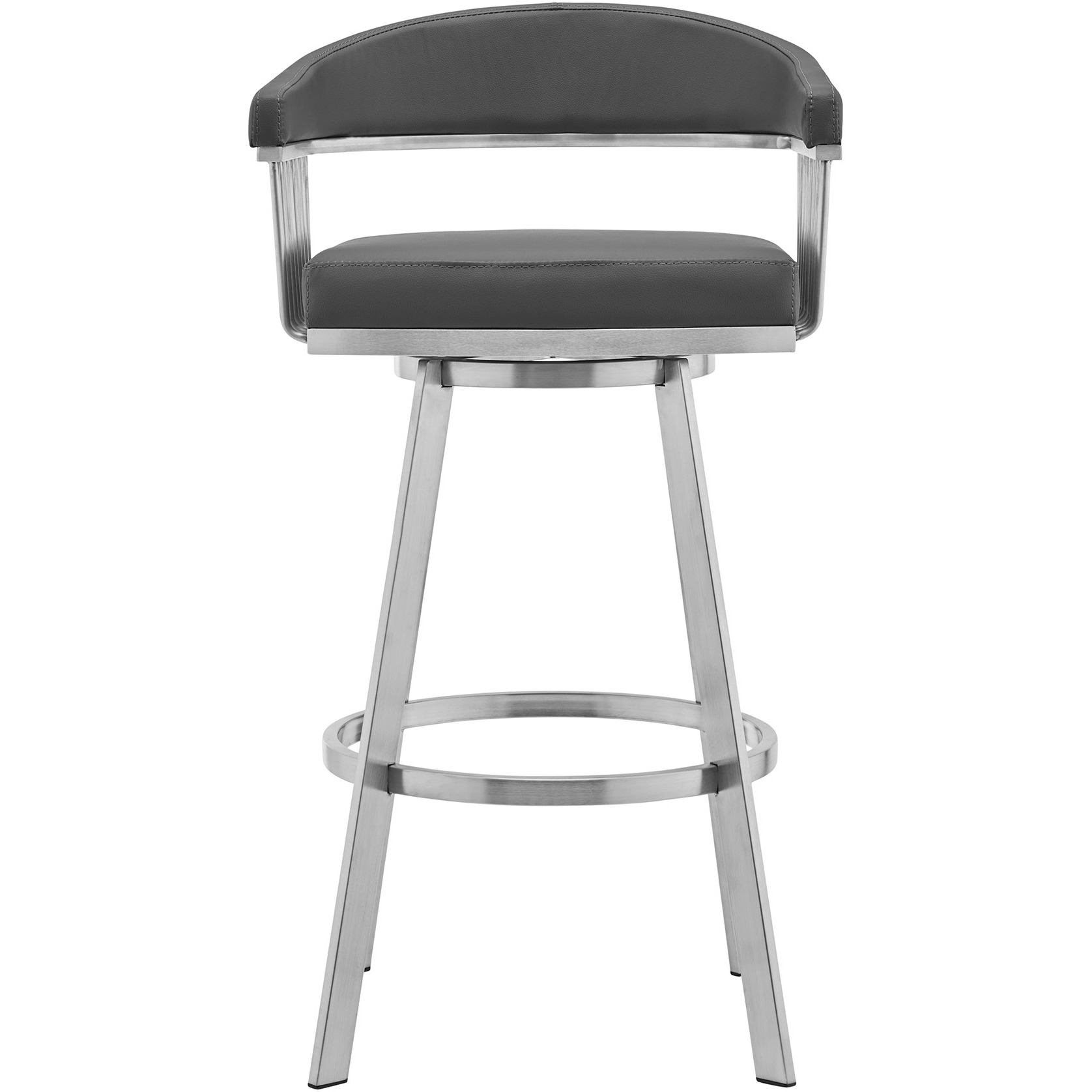 Chelsea 26"" Gray Faux Leather And Brushed Stainless Steel Swivel Bar Stool