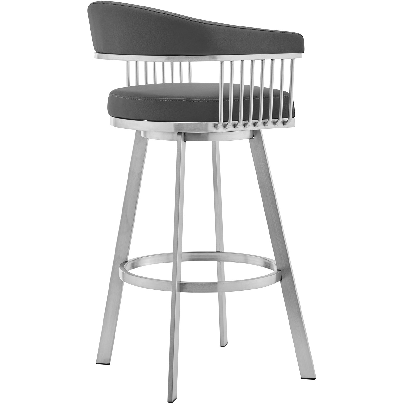 Chelsea 26"" Gray Faux Leather And Brushed Stainless Steel Swivel Bar Stool