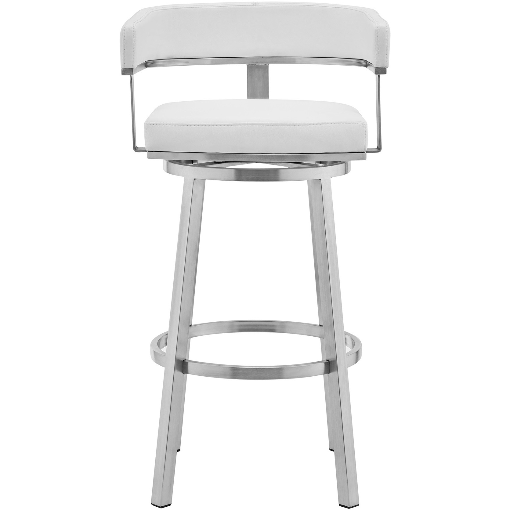 Lorin 26"" White Faux Leather And Brushed Stainless Steel Swivel Bar Stool