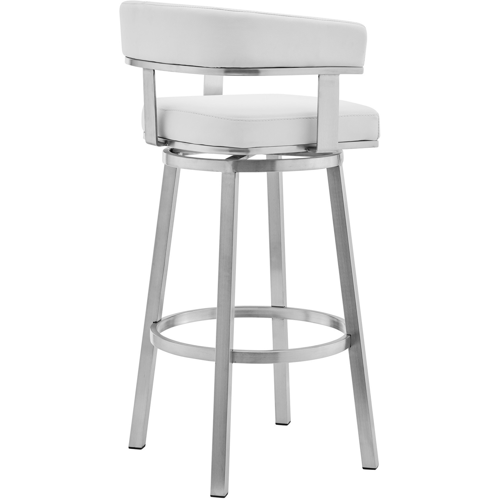 Lorin 26"" White Faux Leather And Brushed Stainless Steel Swivel Bar Stool
