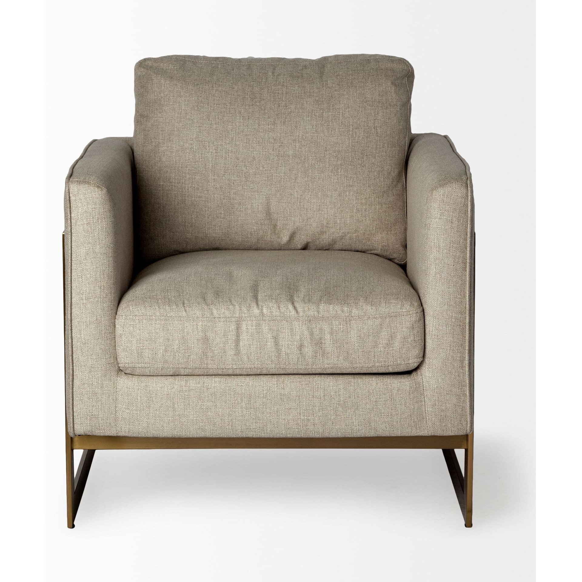 Cream Poly Linen Seat Accent Chair With Gold Stainless Steel Frame
