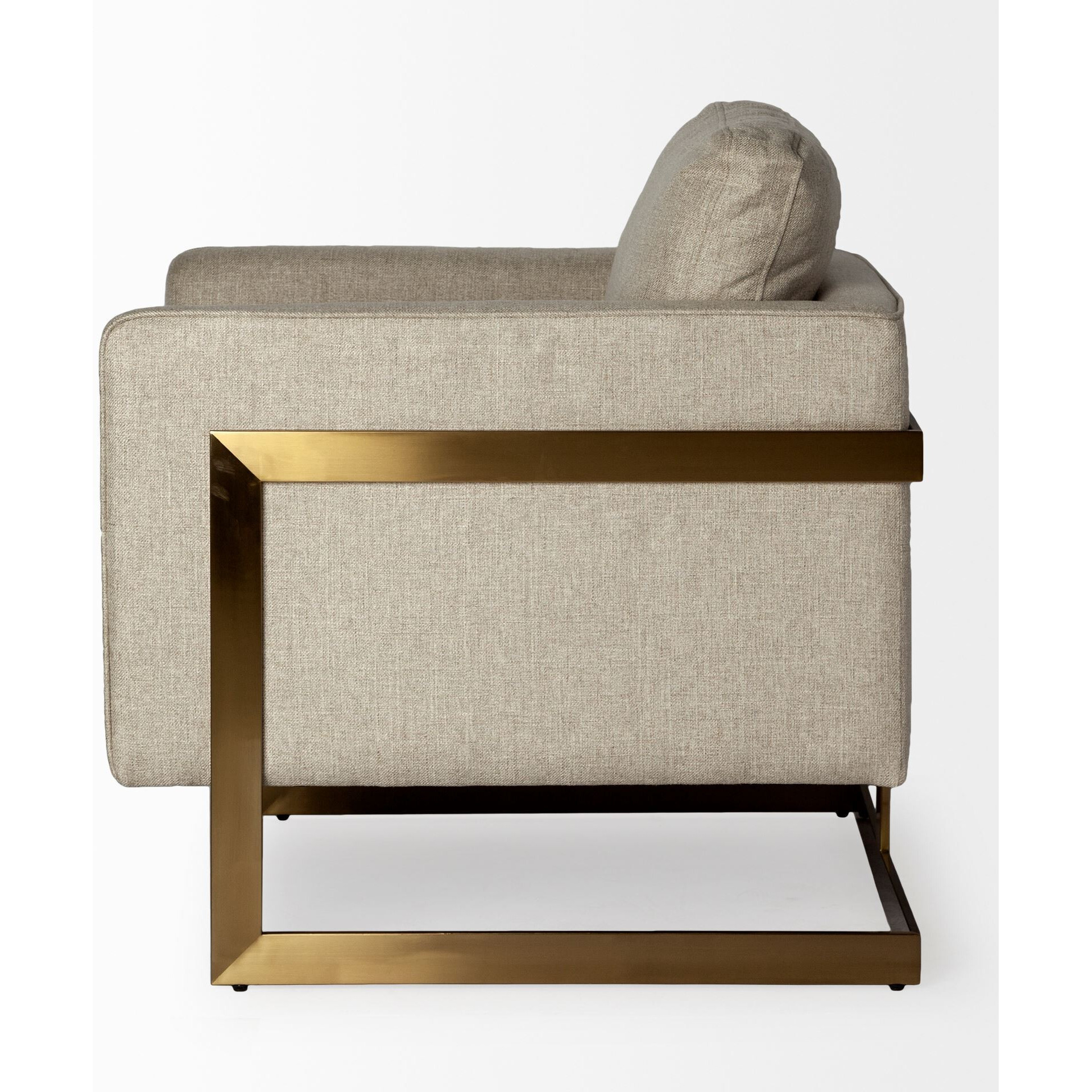 Cream Poly Linen Seat Accent Chair With Gold Stainless Steel Frame