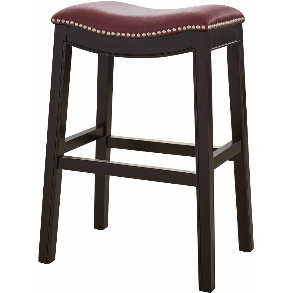 25"" Espresso And Red Saddle Style Counter Height Bar Stool