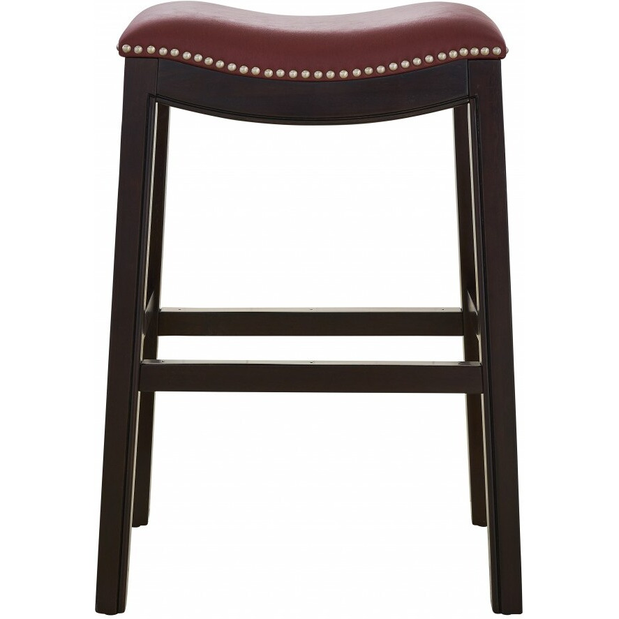 25"" Espresso And Red Saddle Style Counter Height Bar Stool