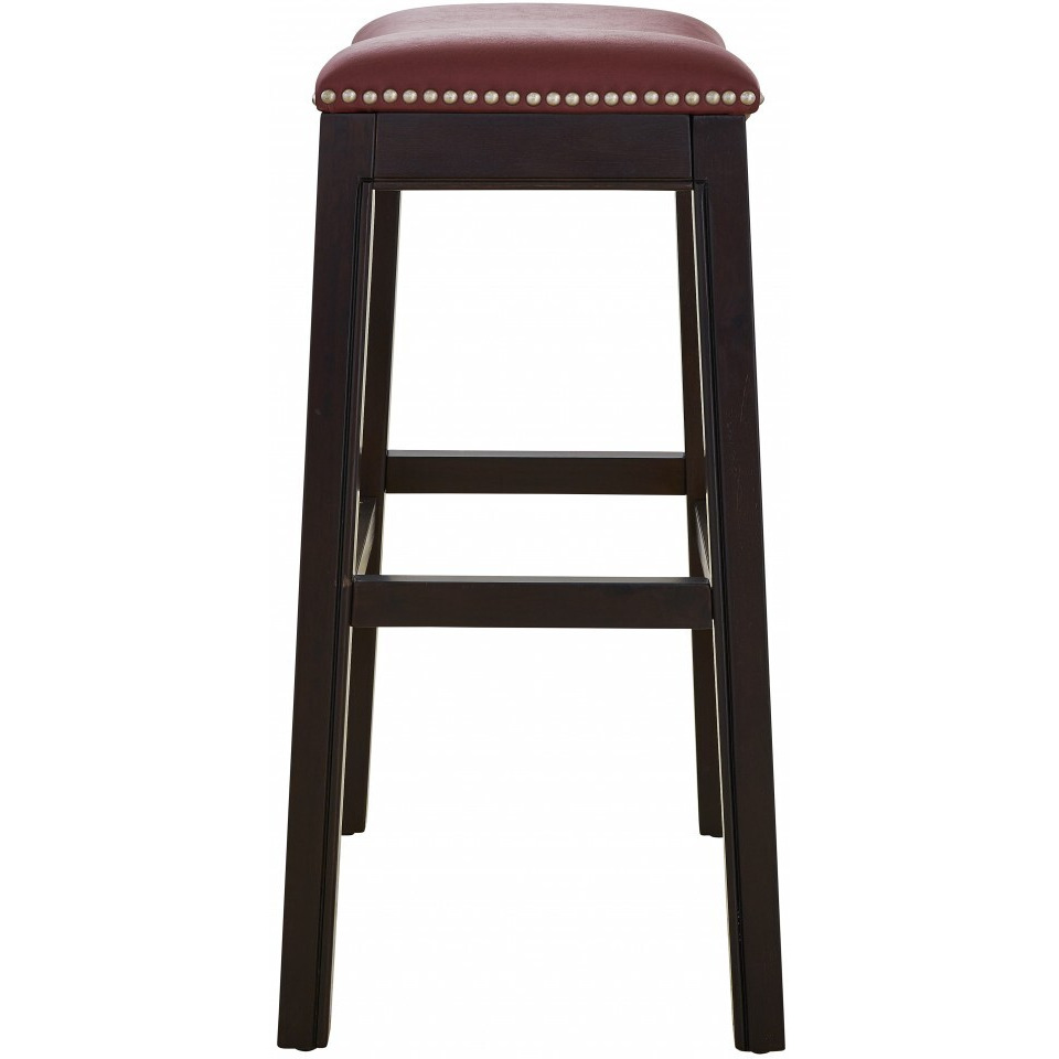 25"" Espresso And Red Saddle Style Counter Height Bar Stool