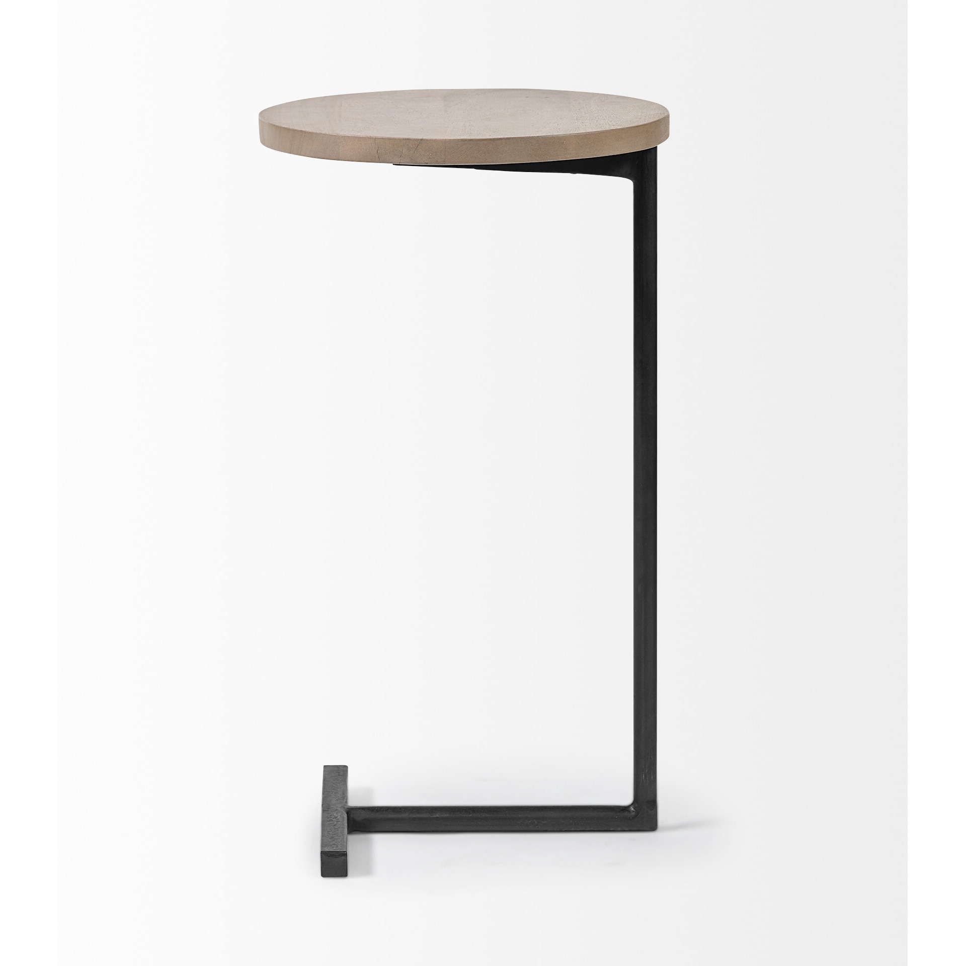 Brown Wood Round Top Accent Table With Black Iron Base