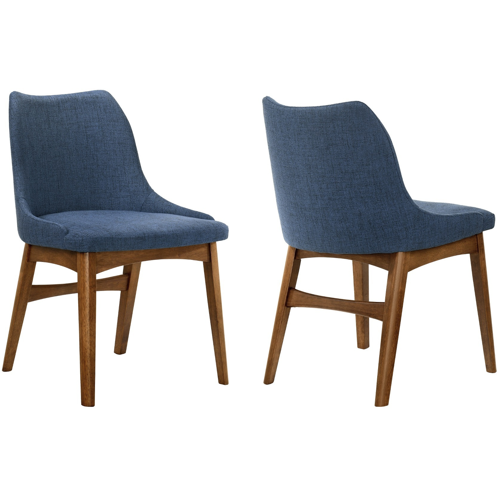 Azalea Blue Fabric And Walnut Wood Dining Side Chairs - Set Of 2