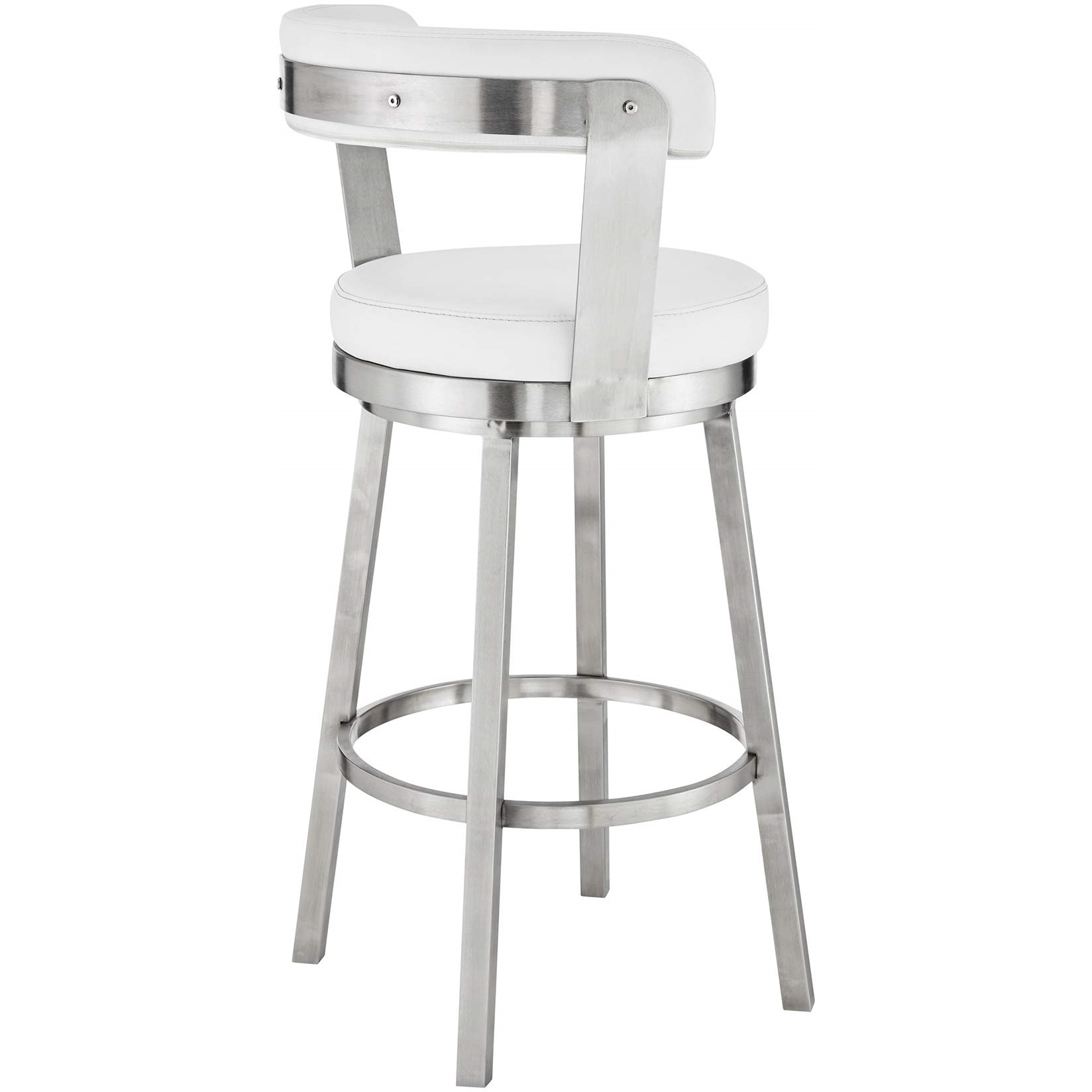 Bryant 26"" Counter Height Swivel Bar Stool In Brushed Stainless Steel Finish And White Faux Leather