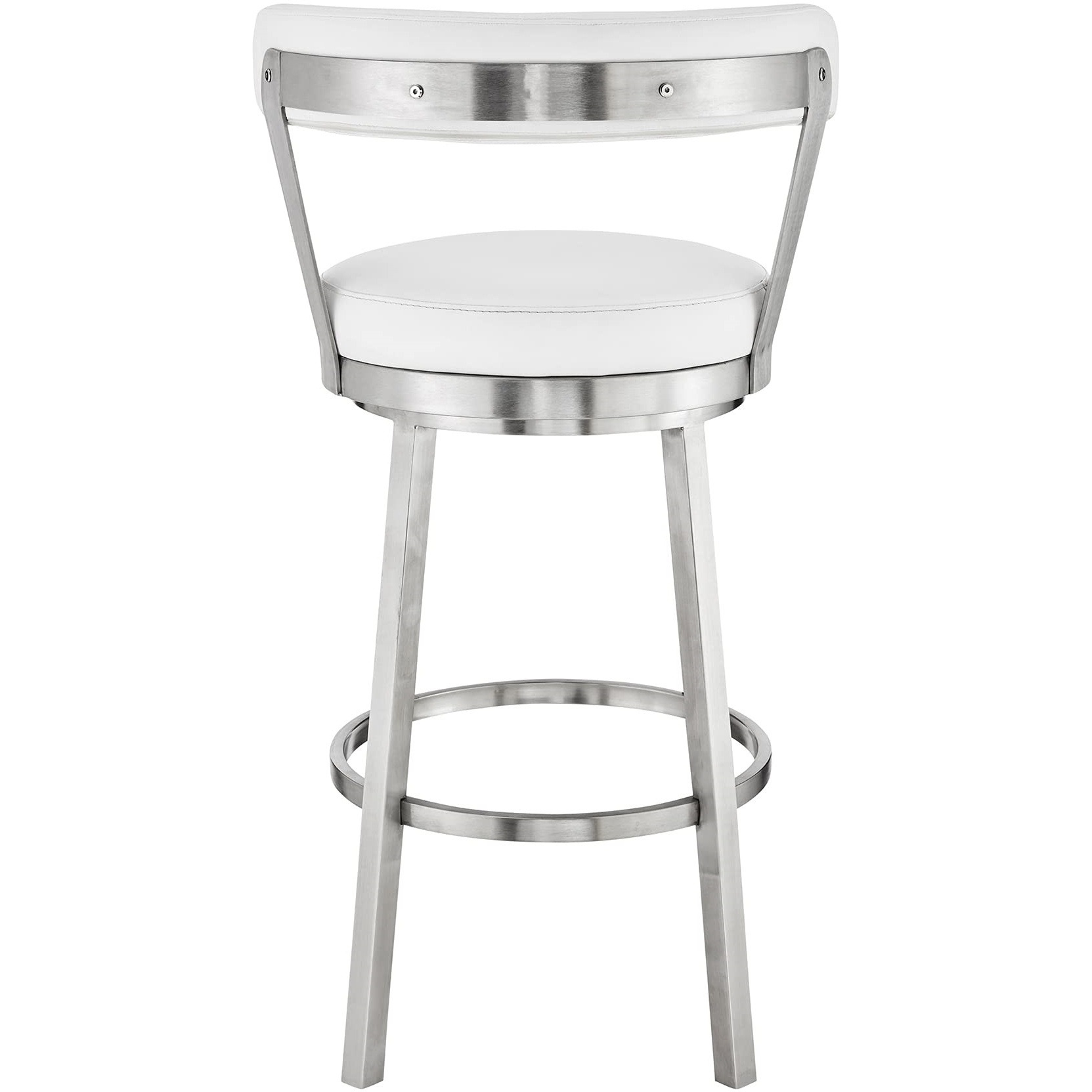Bryant 26"" Counter Height Swivel Bar Stool In Brushed Stainless Steel Finish And White Faux Leather