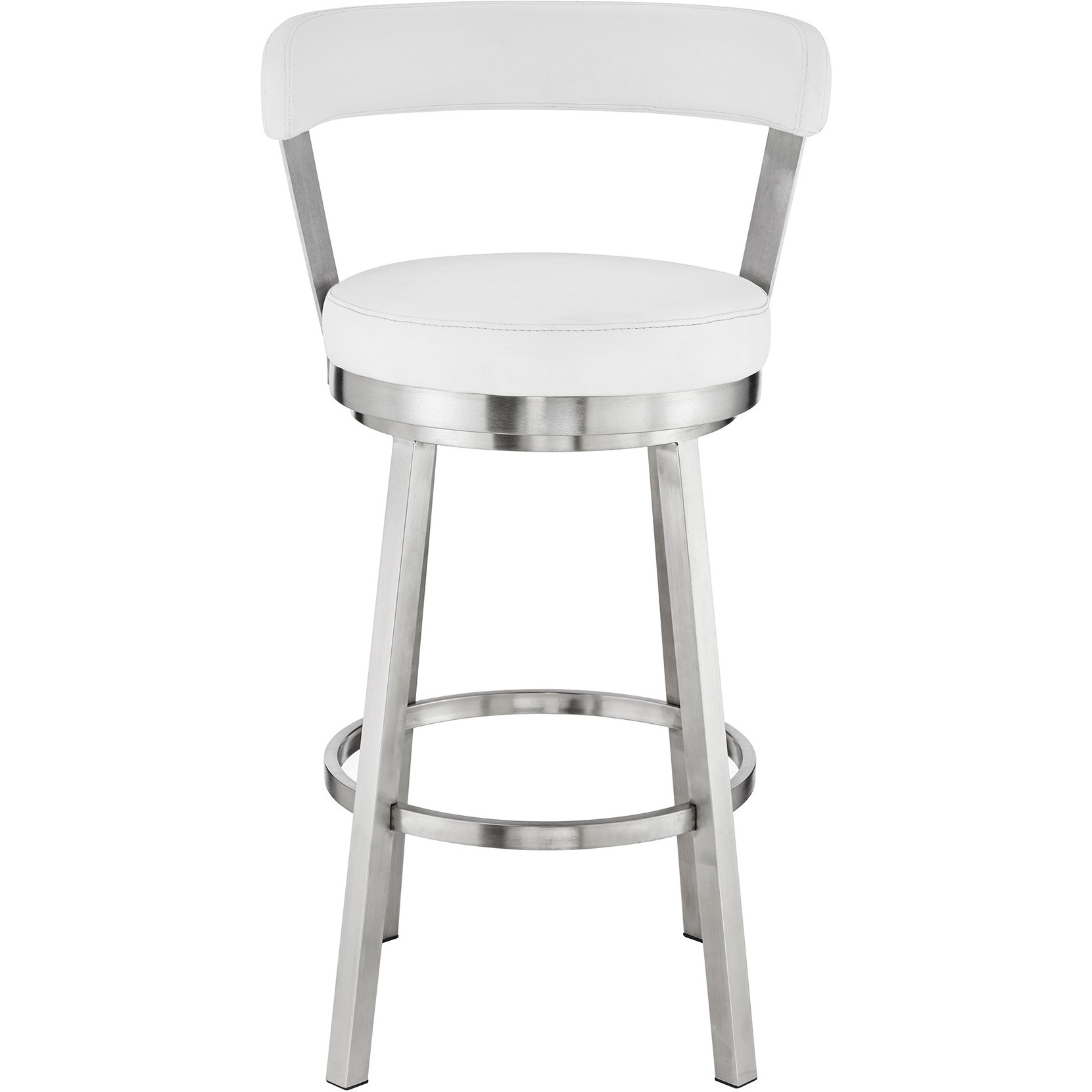 Bryant 30"" Bar Height Swivel Bar Stool In Brushed Stainless Steel Finish And White Faux Leather