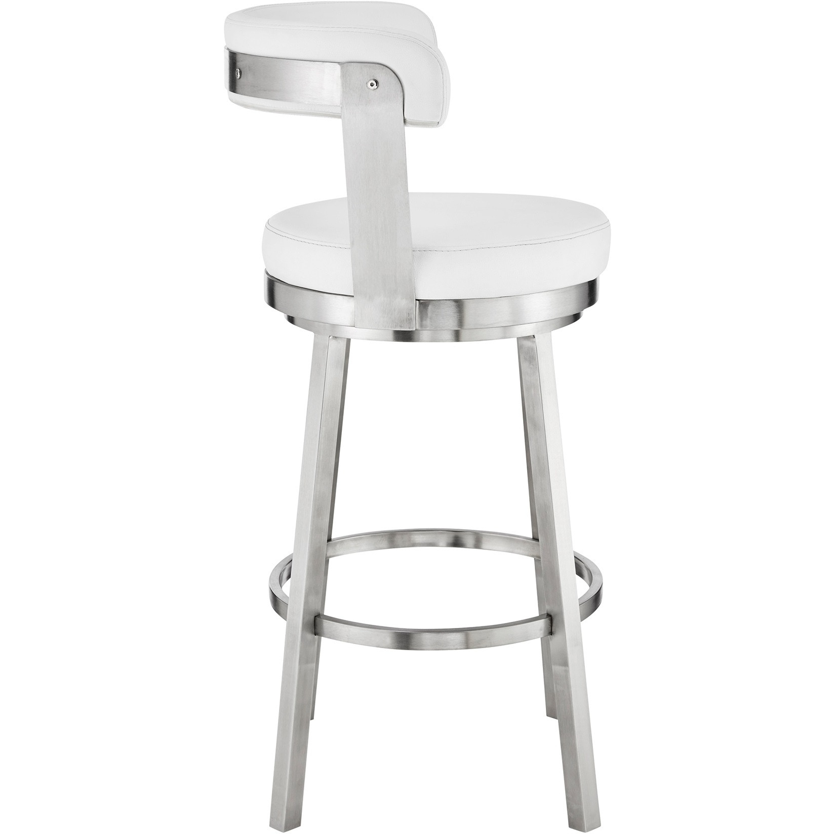 Bryant 30"" Bar Height Swivel Bar Stool In Brushed Stainless Steel Finish And White Faux Leather