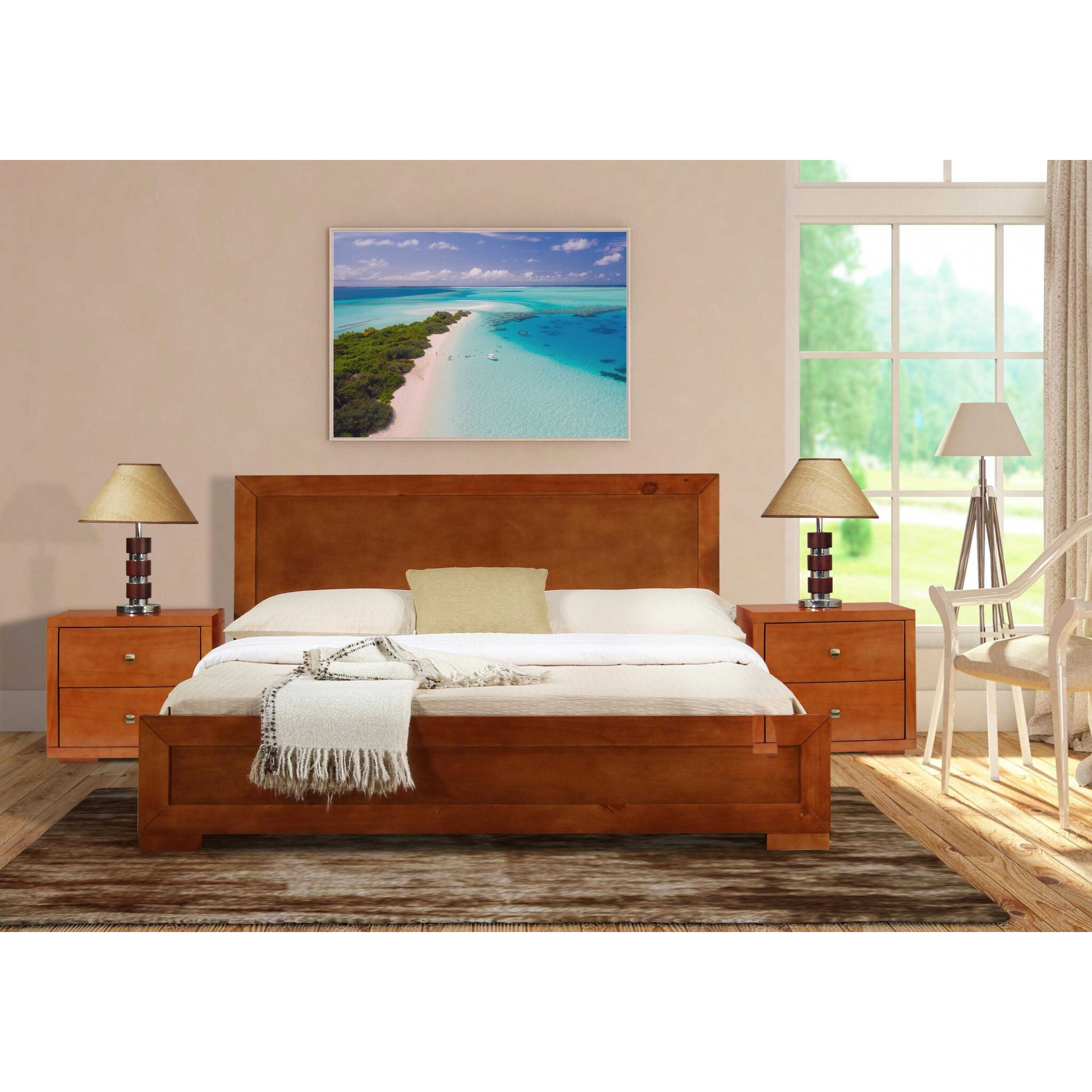 Moma Cherry Wood Platform Full Bed With Nightstand