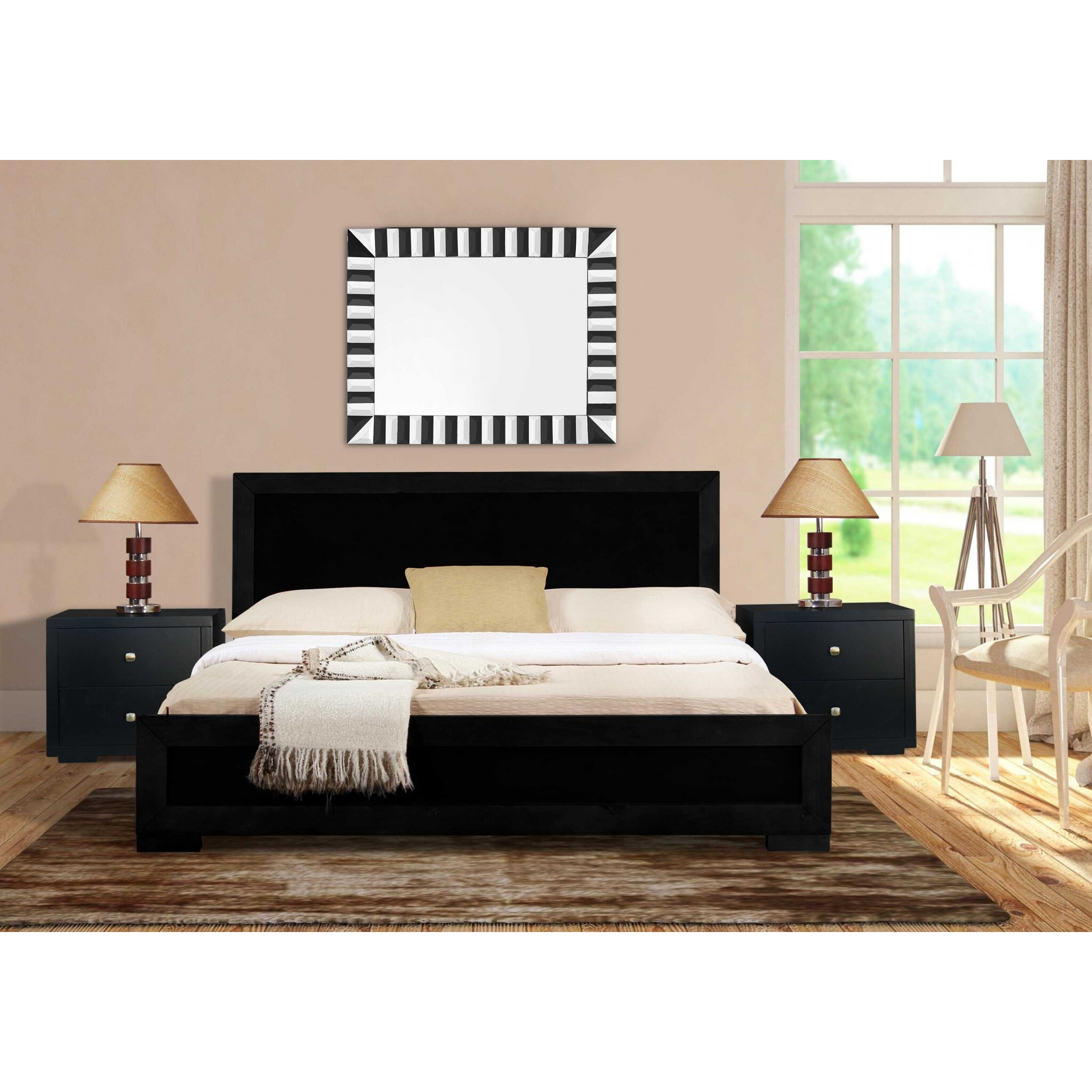 Moma Black Wood Platform Full Bed With Nightstand