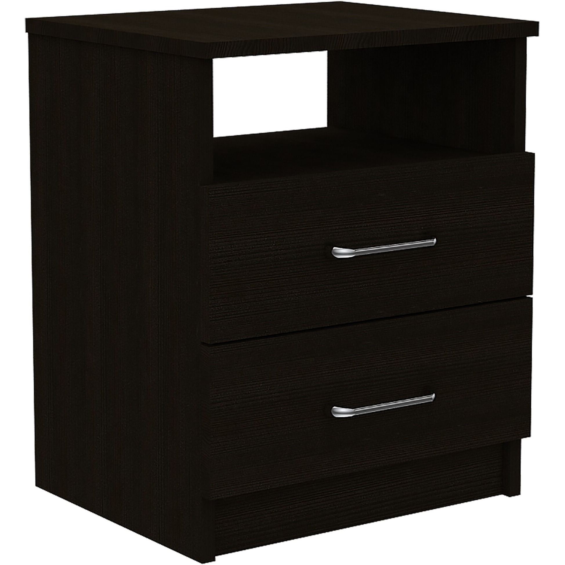 Brown Open Compartment Two Drawer Nightstand