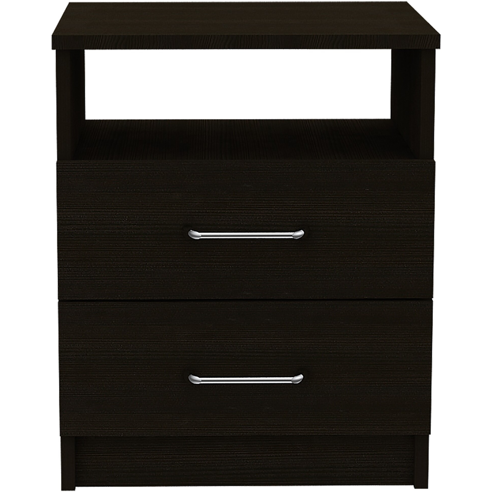 Brown Open Compartment Two Drawer Nightstand