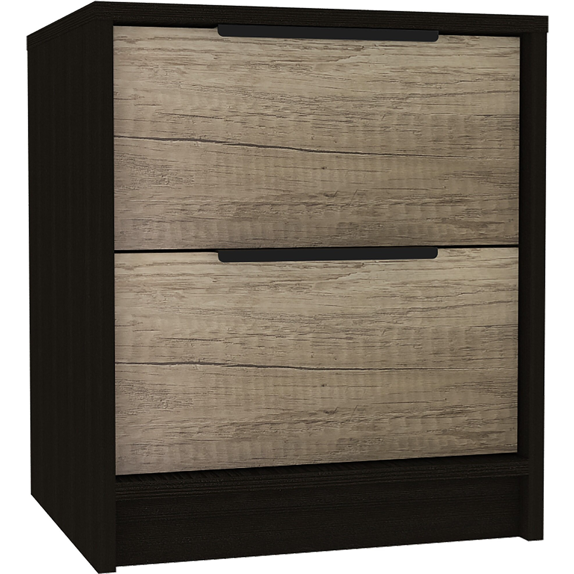 Black Open Compartment Two Drawer Nightstand