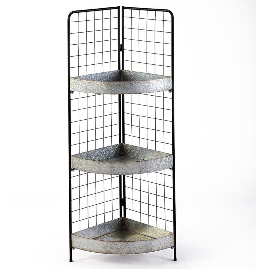 3-Tier Metal Corner Shelves - Gray